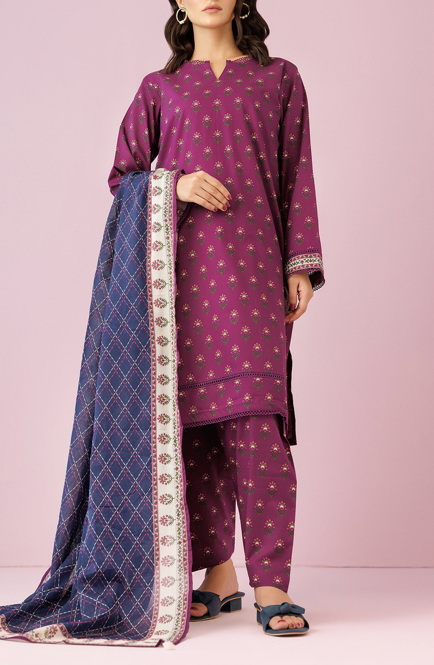 OTL-24-091/U PURPLE LAWN Women UNSTITCHED SHIRT DUPATTA PANTS