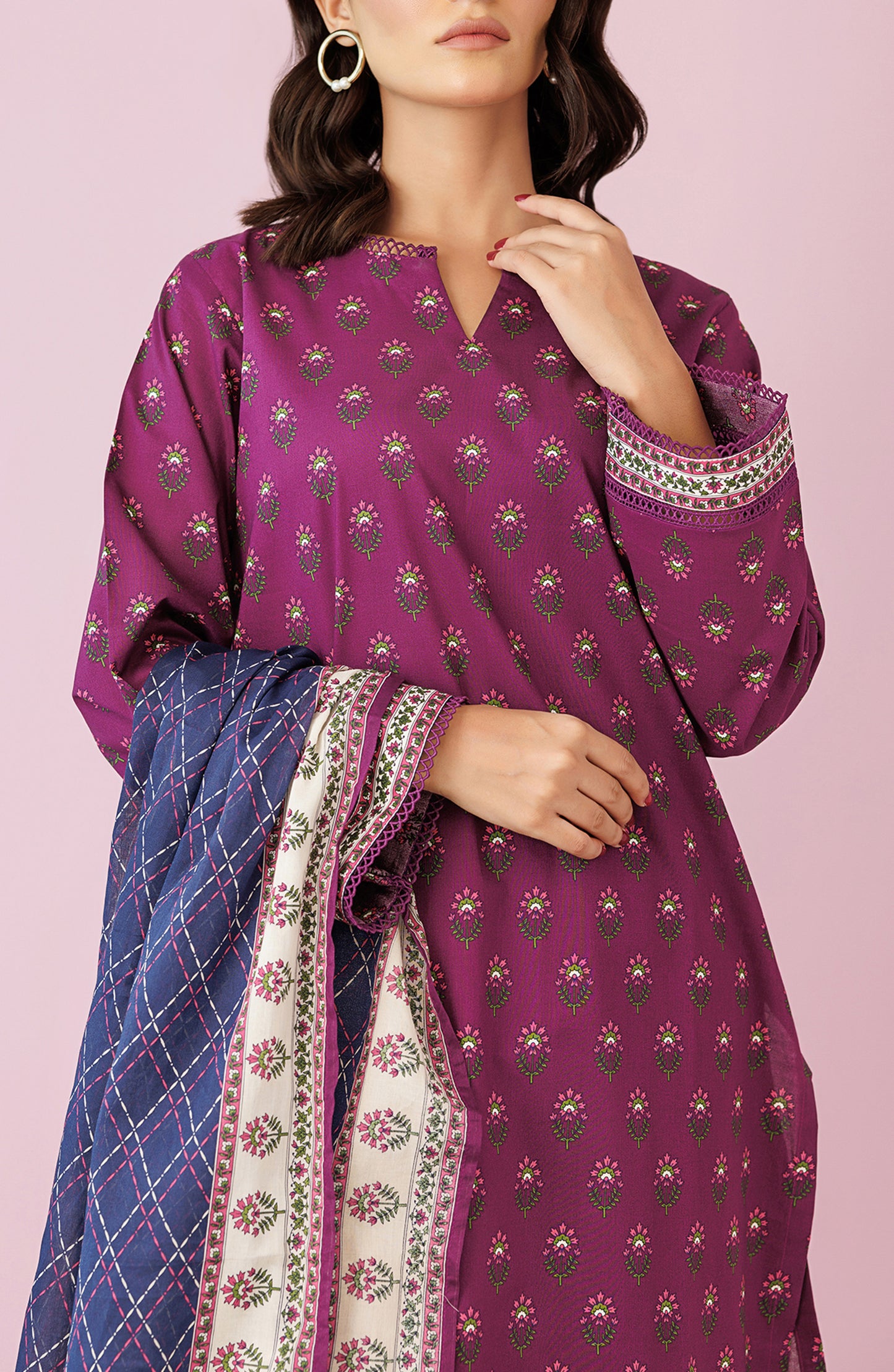 OTL-24-091/U PURPLE LAWN Women UNSTITCHED SHIRT DUPATTA PANTS