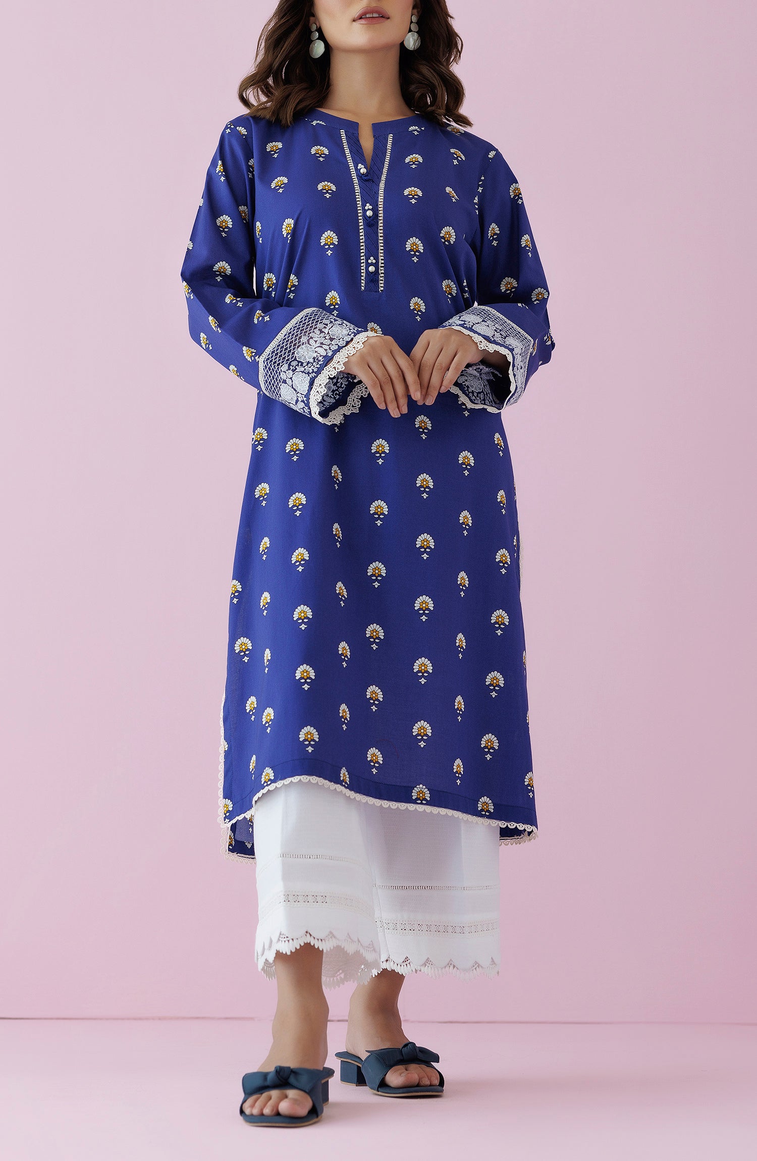 Unstitched 1 Piece Embroidered Lawn Shirt (HCS-24-012/U BLUE)