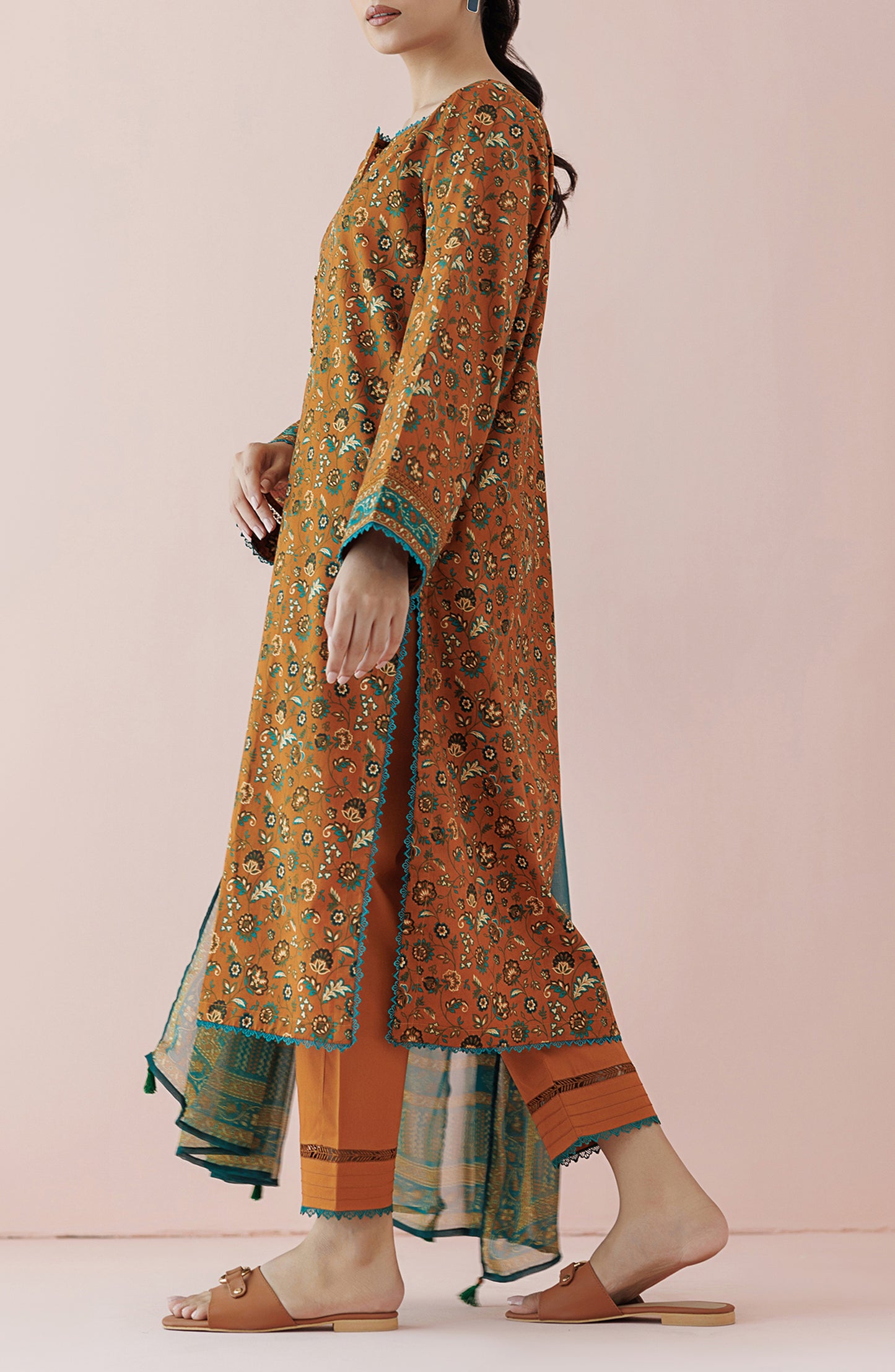 OTL-24-396/S BROWN LAWN Women READY TO WEAR SHIRT DUPATTA PANTS