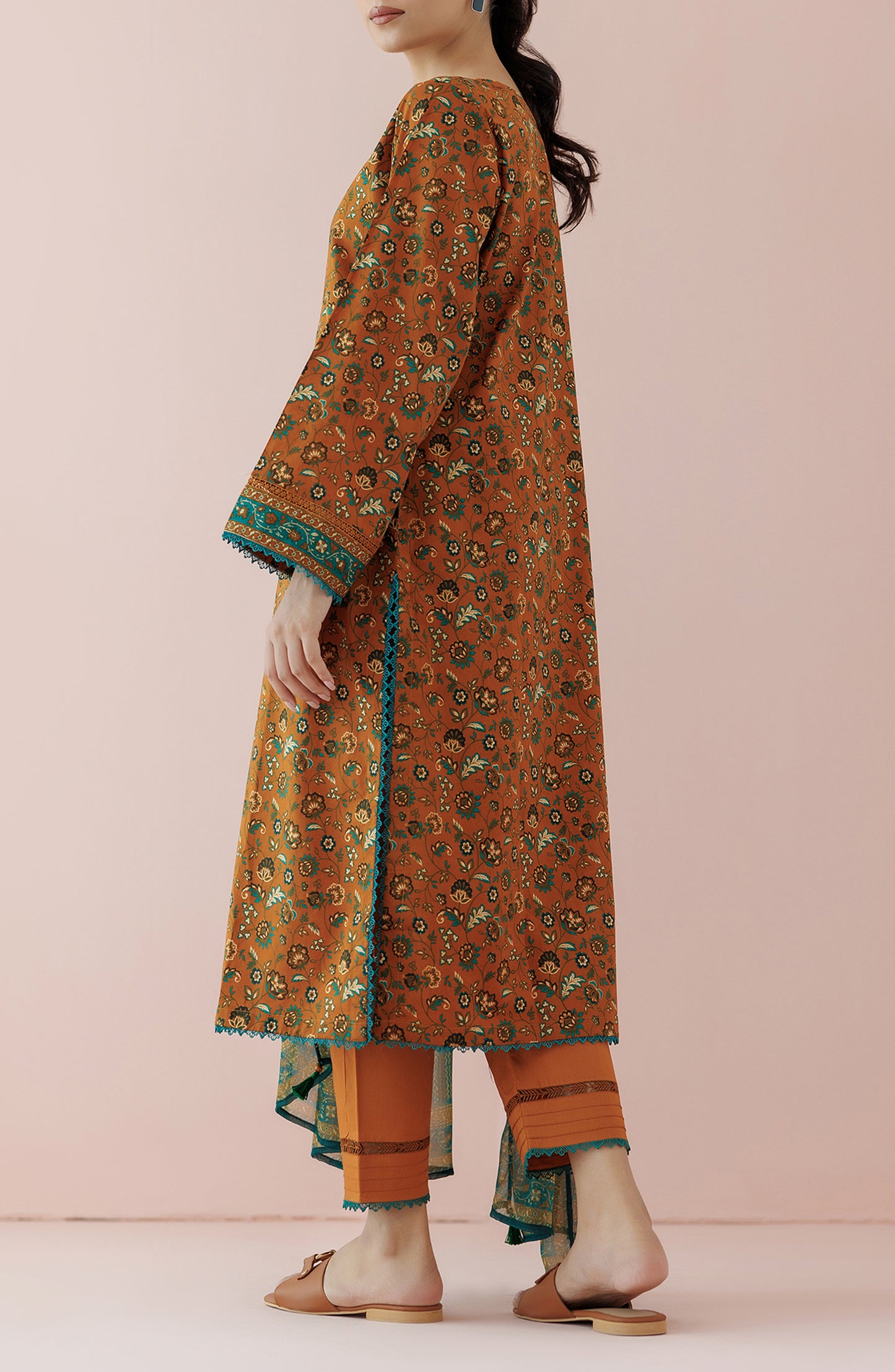 OTL-24-396/S BROWN LAWN Women READY TO WEAR SHIRT DUPATTA PANTS