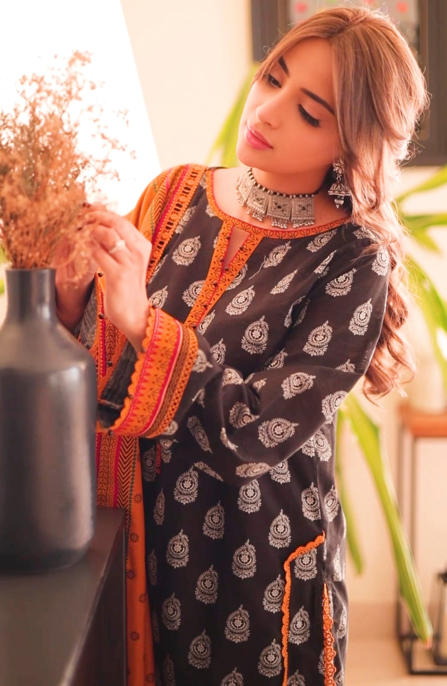 OTL-24-183/U BLACK KHADDAR Women UNSTITCHED SHIRT DUPATTA PANTS