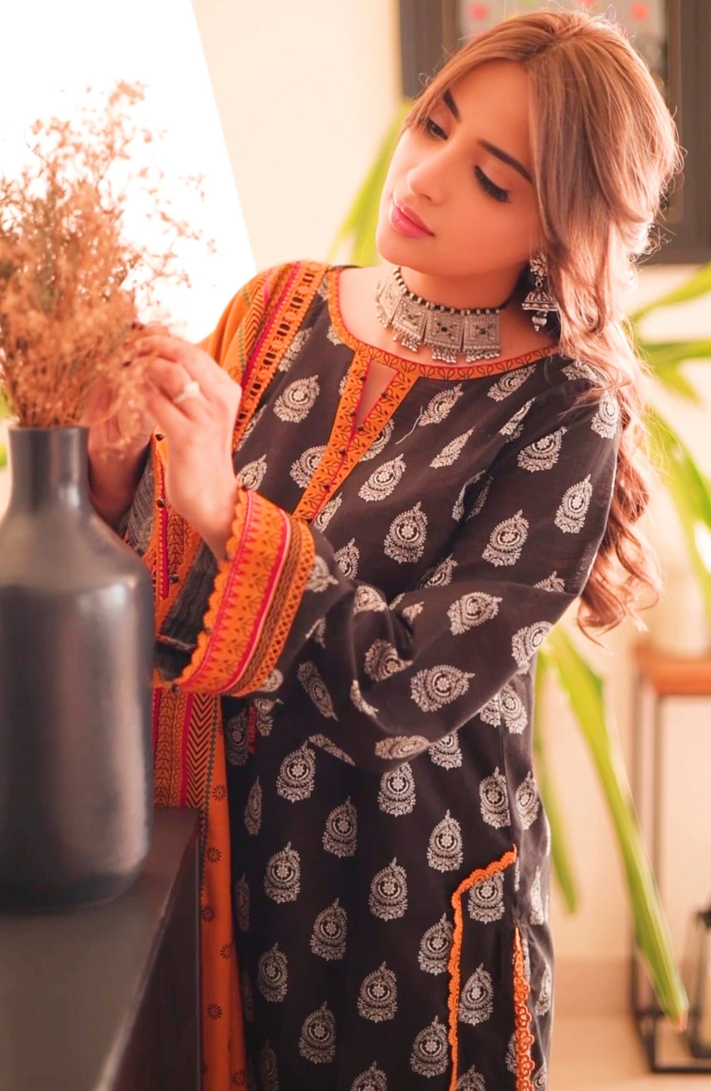 OTL-24-183/U BLACK KHADDAR Women UNSTITCHED SHIRT DUPATTA PANTS