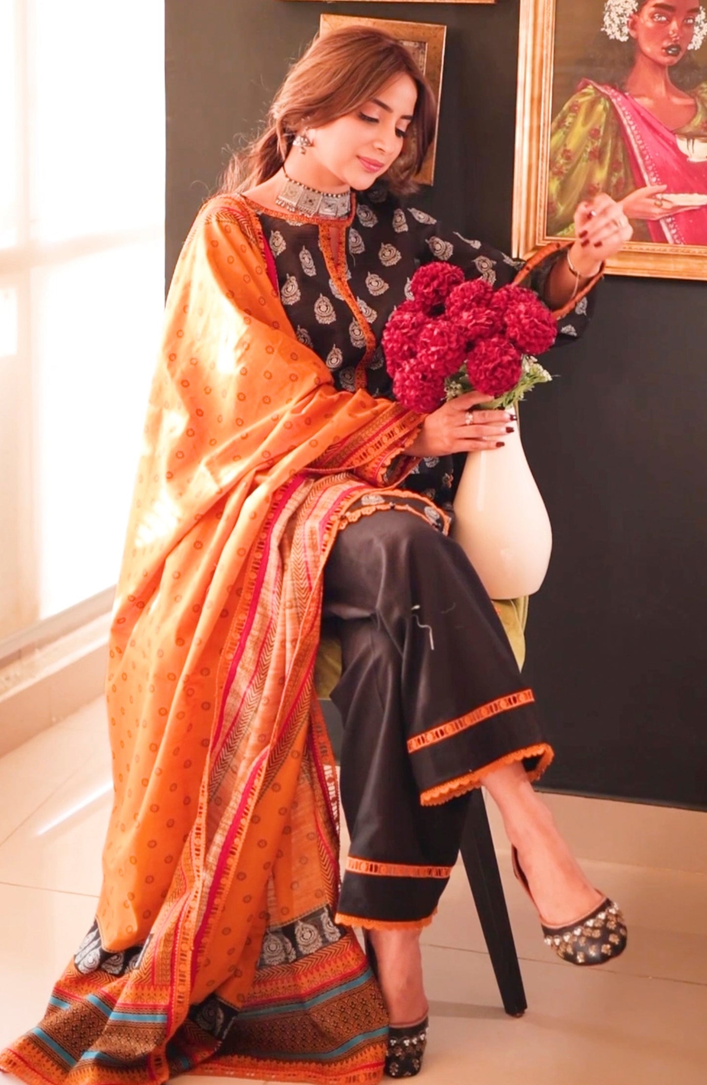 OTL-24-183/U BLACK KHADDAR Women UNSTITCHED SHIRT DUPATTA PANTS