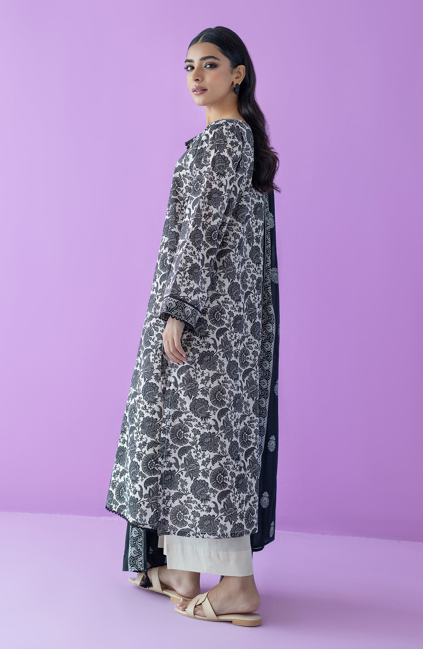 OTL-23-178/U BEIGE LAWN  UNSTITCHED SHIRT DUPATTA PANTS
