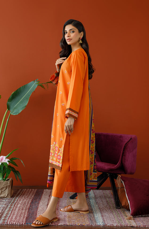 OTL-23-196/U ORANGE CAMBRIC Women UNSTITCHED SHIRT DUPATTA PANTS