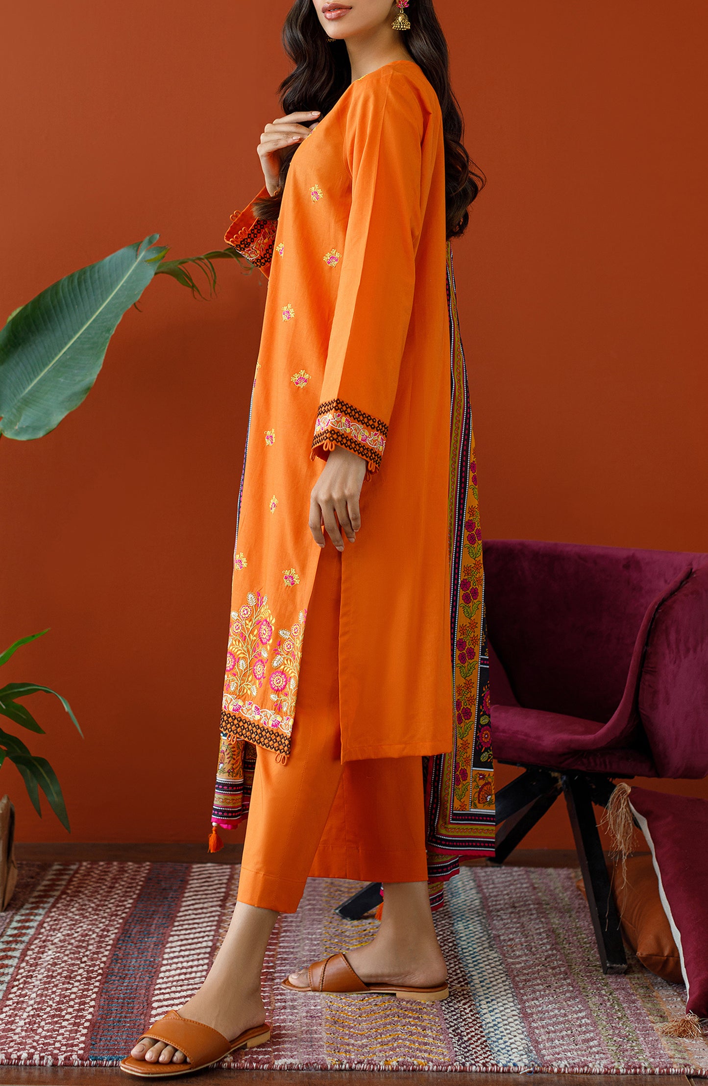 OTL-23-196/U ORANGE CAMBRIC Women UNSTITCHED SHIRT DUPATTA PANTS