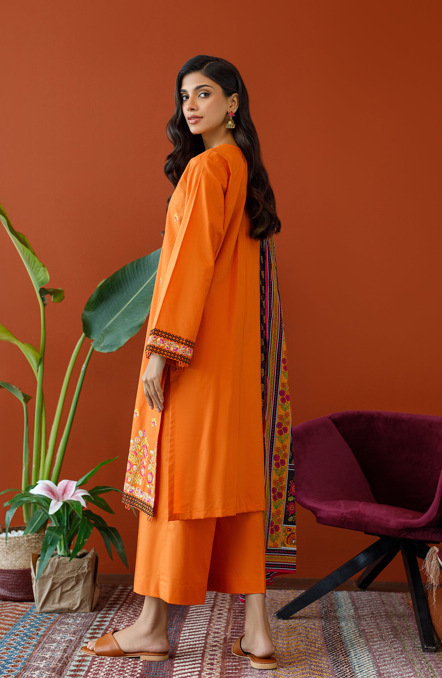 OTL-23-196/U ORANGE CAMBRIC Women UNSTITCHED SHIRT DUPATTA PANTS