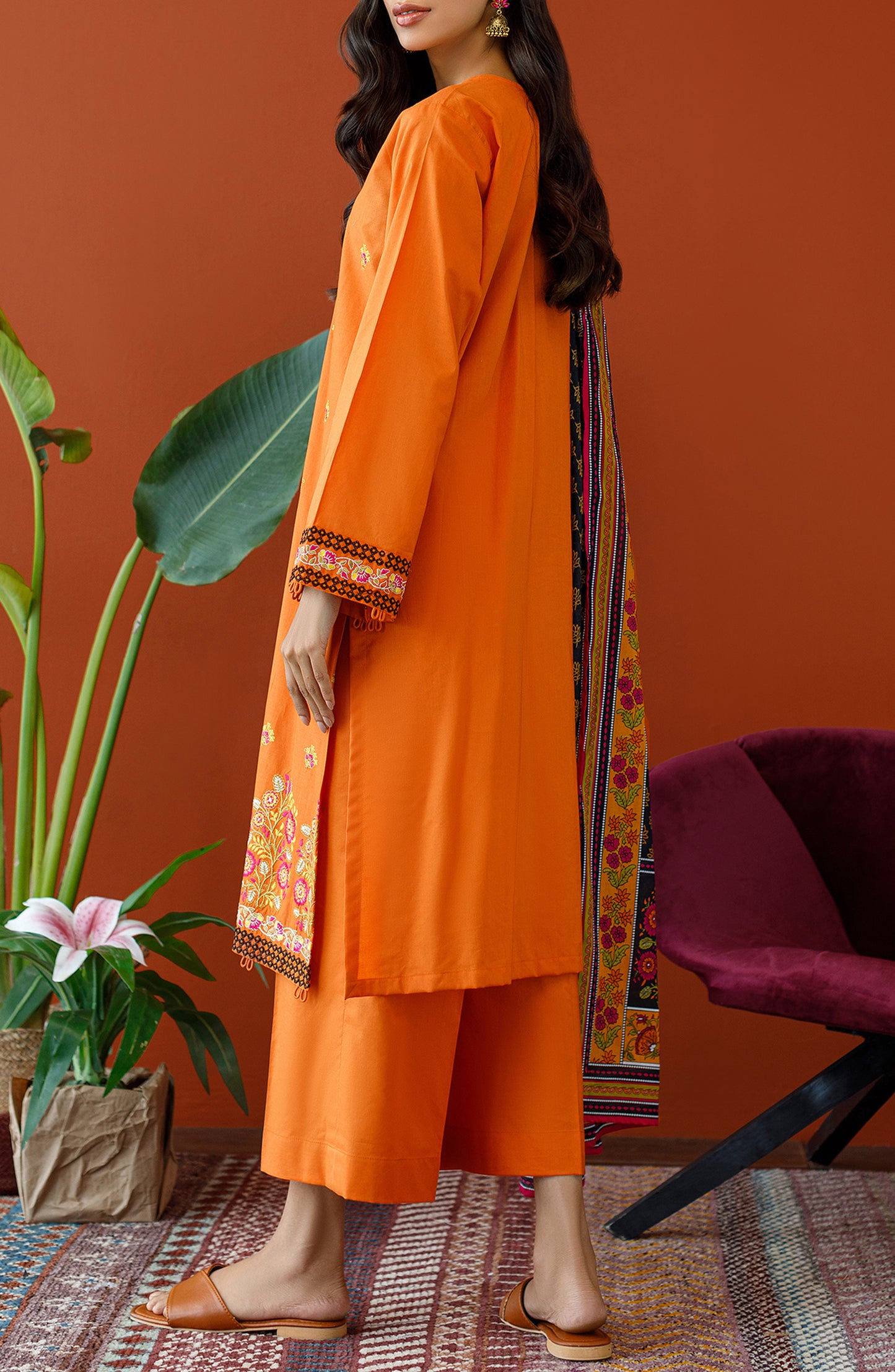 OTL-23-196/U ORANGE CAMBRIC Women UNSTITCHED SHIRT DUPATTA PANTS