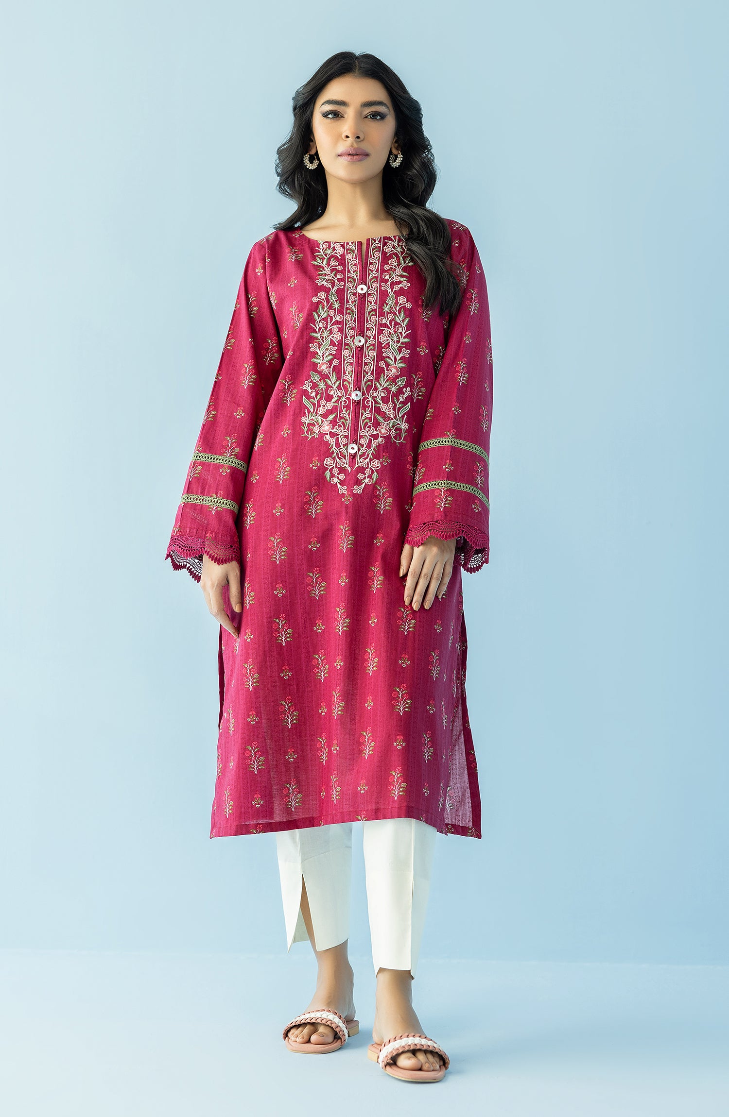Stitched 1 Piece Printed Embroidered Lawn Shirt (HCS-24-007/S MAROON)