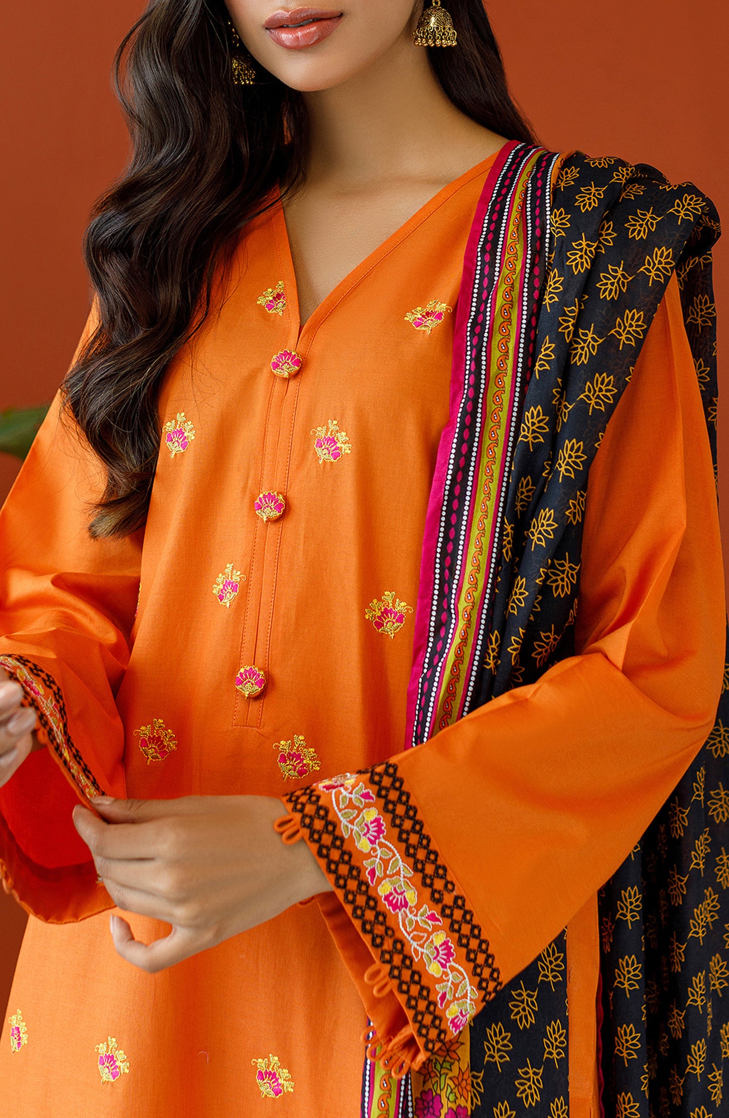 OTL-23-196/U ORANGE CAMBRIC Women UNSTITCHED SHIRT DUPATTA PANTS