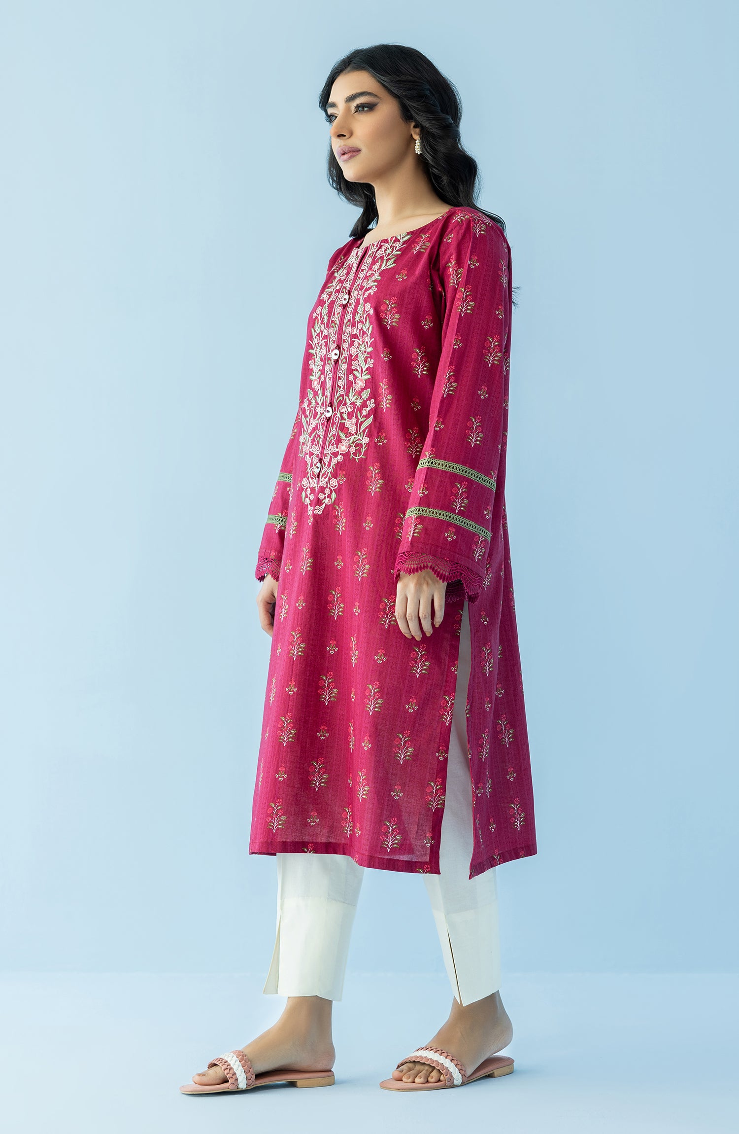 Stitched 1 Piece Printed Embroidered Lawn Shirt (HCS-24-007/S MAROON)