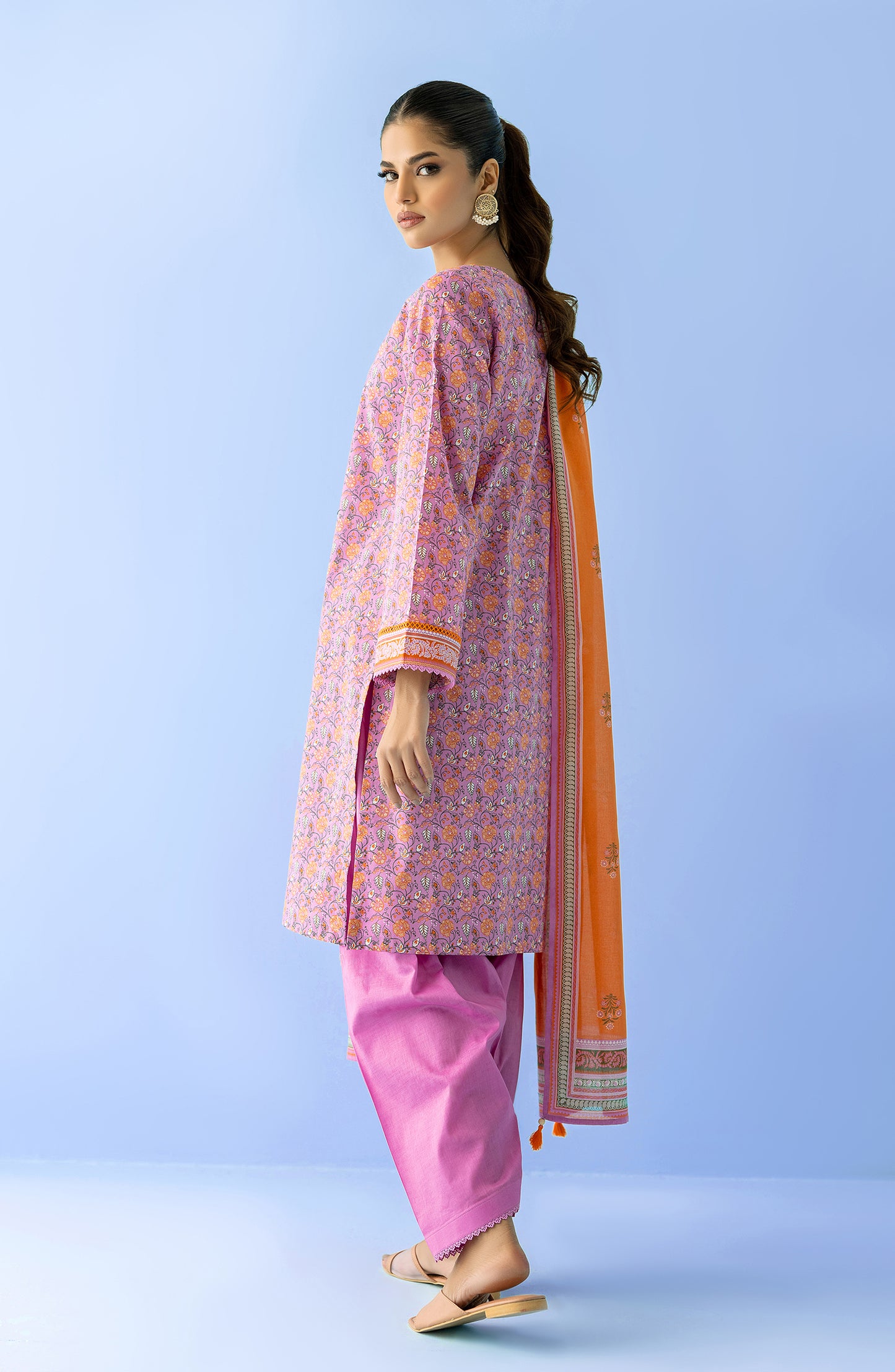 Stitched 3 Piece Printed Lawn Shirt , Cambric Pant and Lawn Dupatta (OTL-24-081/S PURPLE)