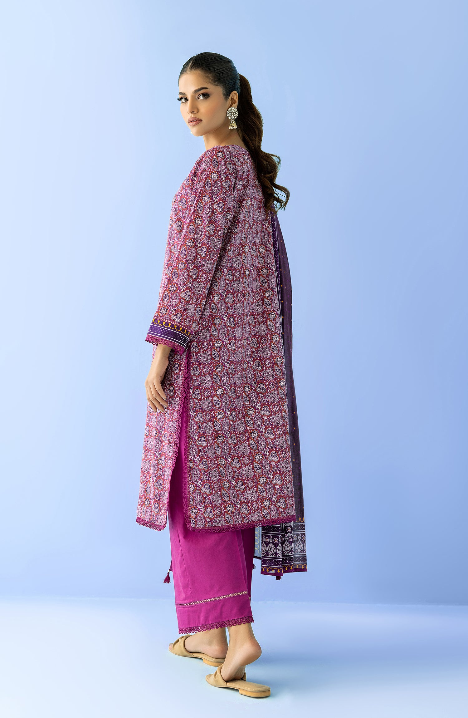 Unstitched 3 Piece Embroidered Lawn Shirt , Cambric Pant and Lawn Dupatta (OTL-24-023/U PINK)