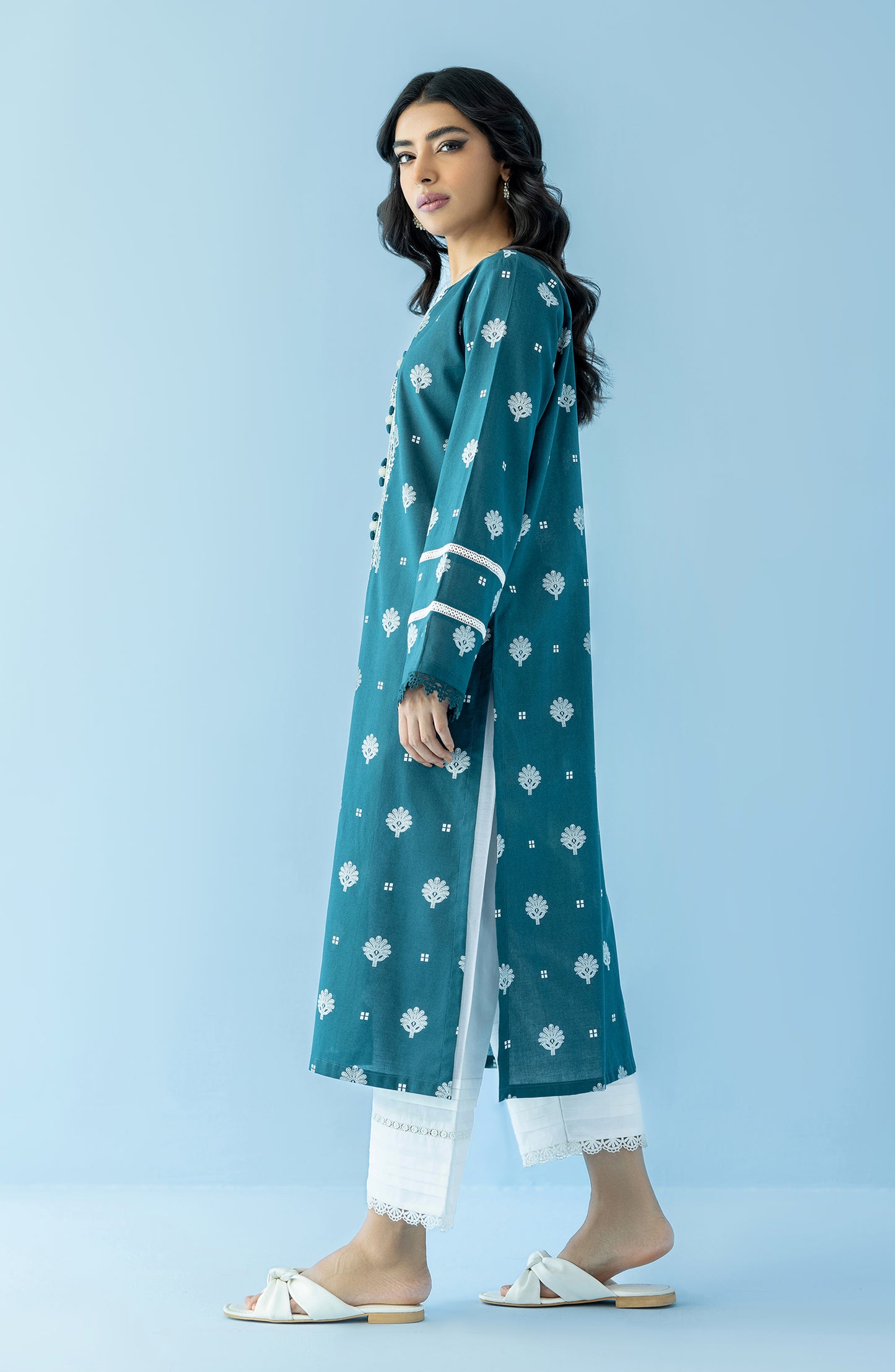 Stitched 1 Piece Printed Embroidered Lawn Shirt (HCS-24-009/S TEAL)