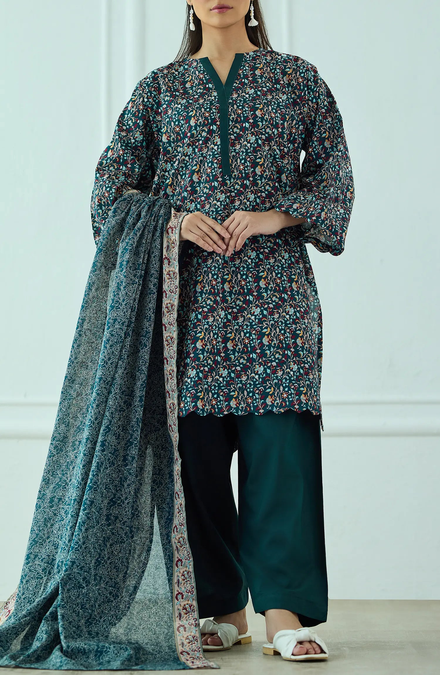 Unstitched | 3 Piece | Printed | Lawn Shirt | OTL-20395/U GREEN