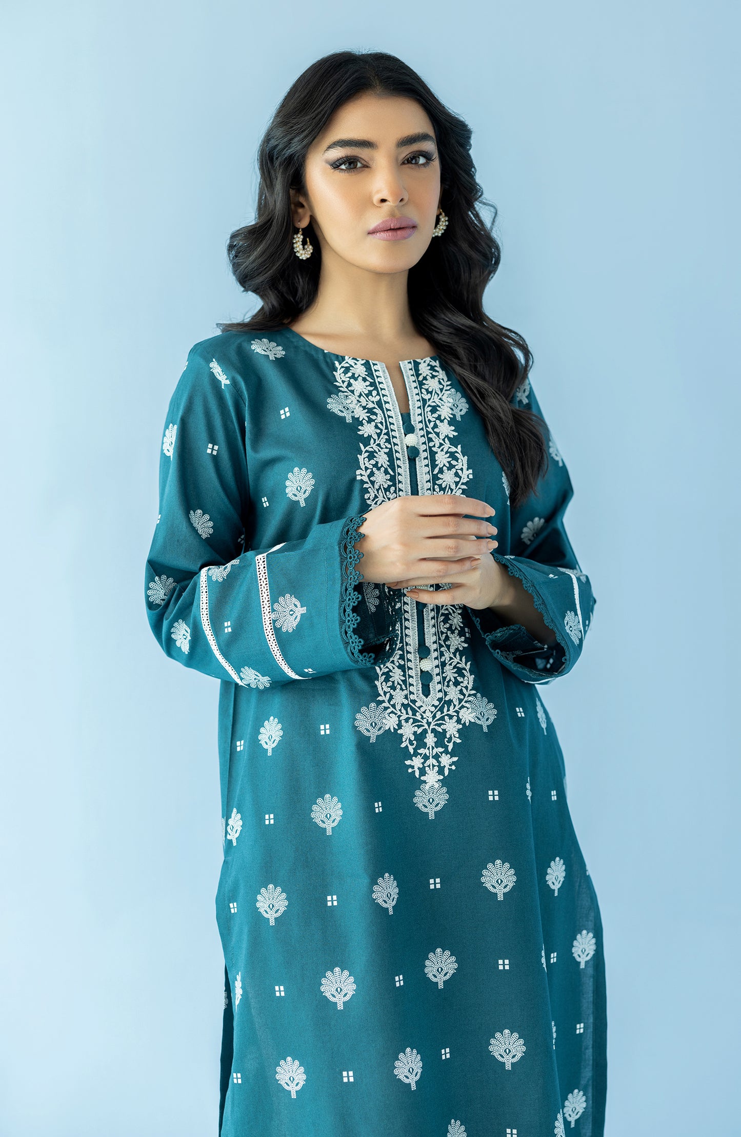 HCS-24-009/S TEAL LAWN SCSHIRT READY TO WEAR SHIRT