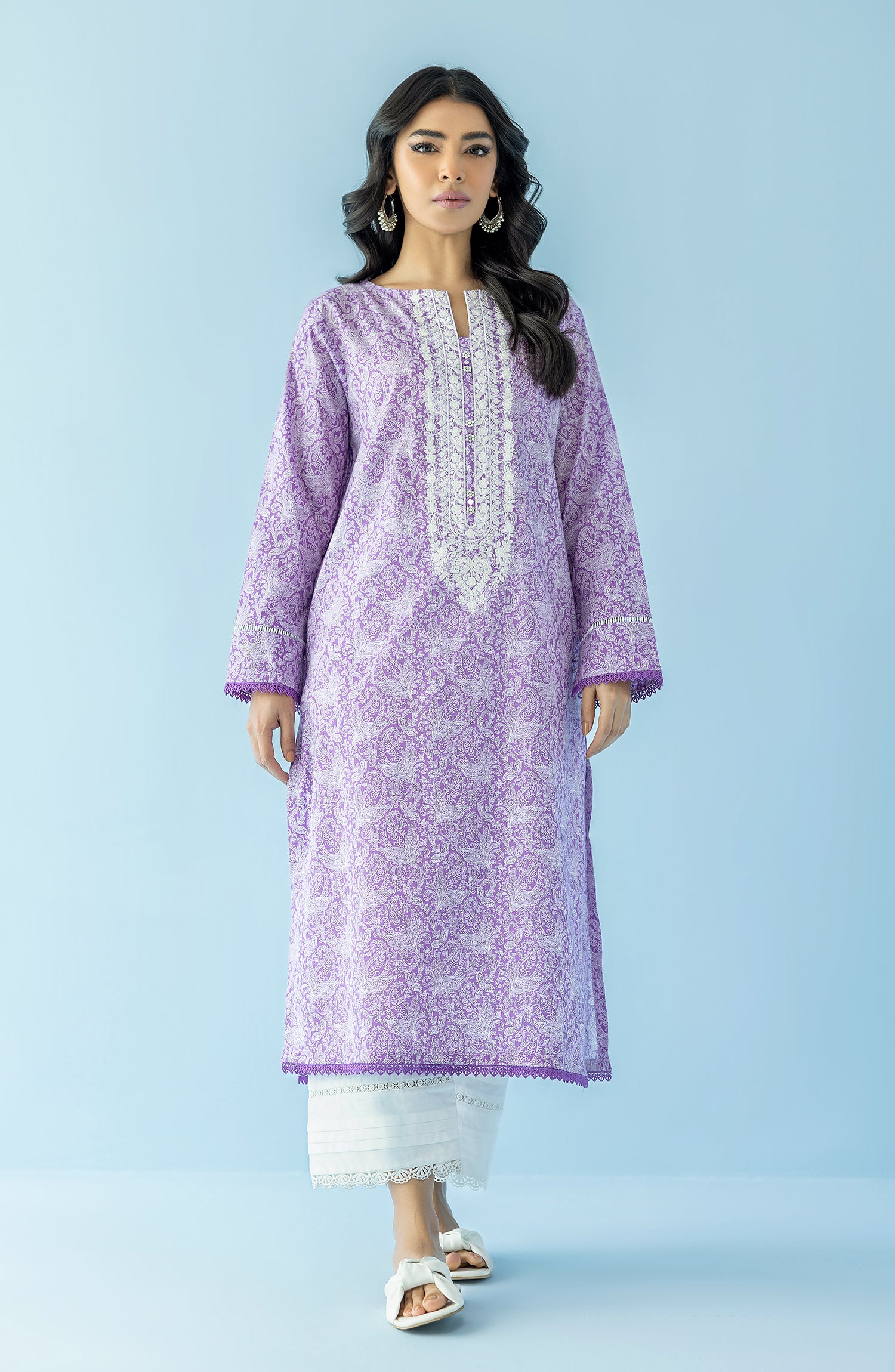 Stitched 1 Piece Printed Embroidered Lawn Shirt (HCS-24-008/S PURPLE)