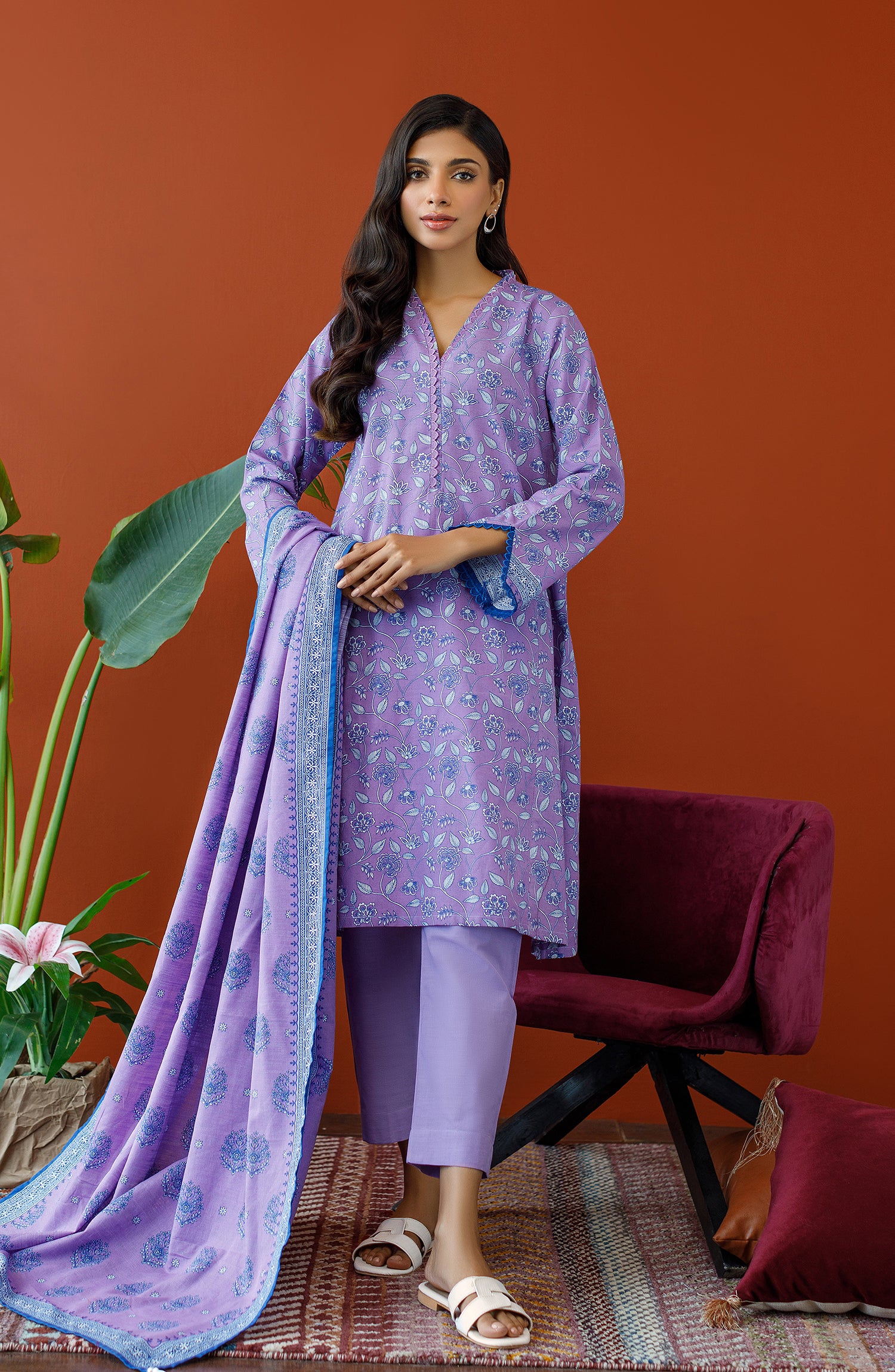 OTL-23-195/U LILAC KHADDAR Women UNSTITCHED SHIRT DUPATTA PANTS