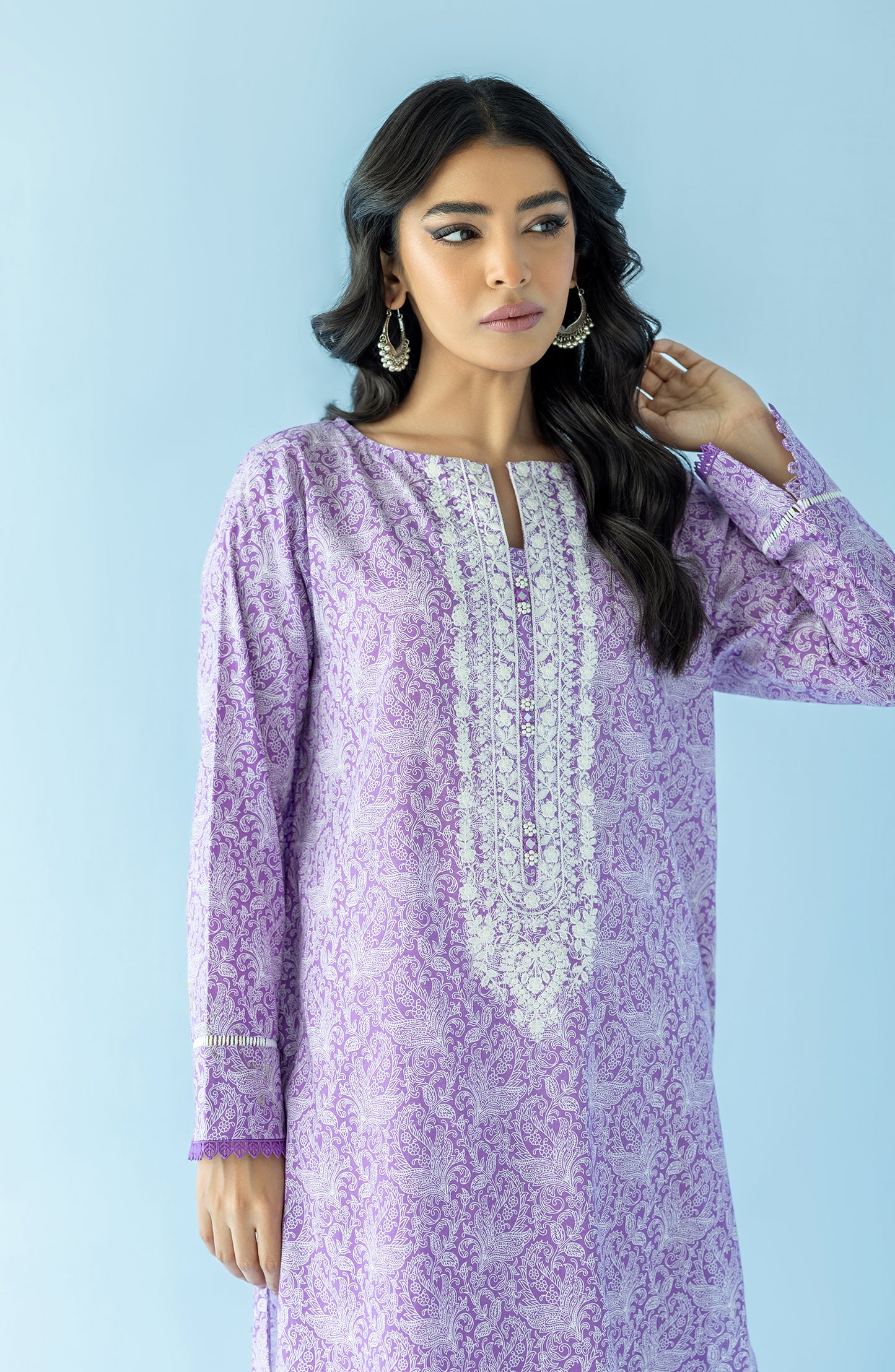 Stitched 1 Piece Printed Embroidered Lawn Shirt (HCS-24-008/S PURPLE)