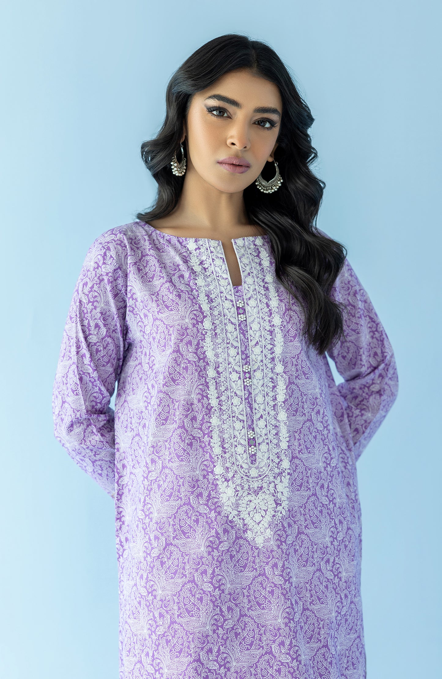 Stitched 1 Piece Printed Embroidered Lawn Shirt (HCS-24-008/S PURPLE)