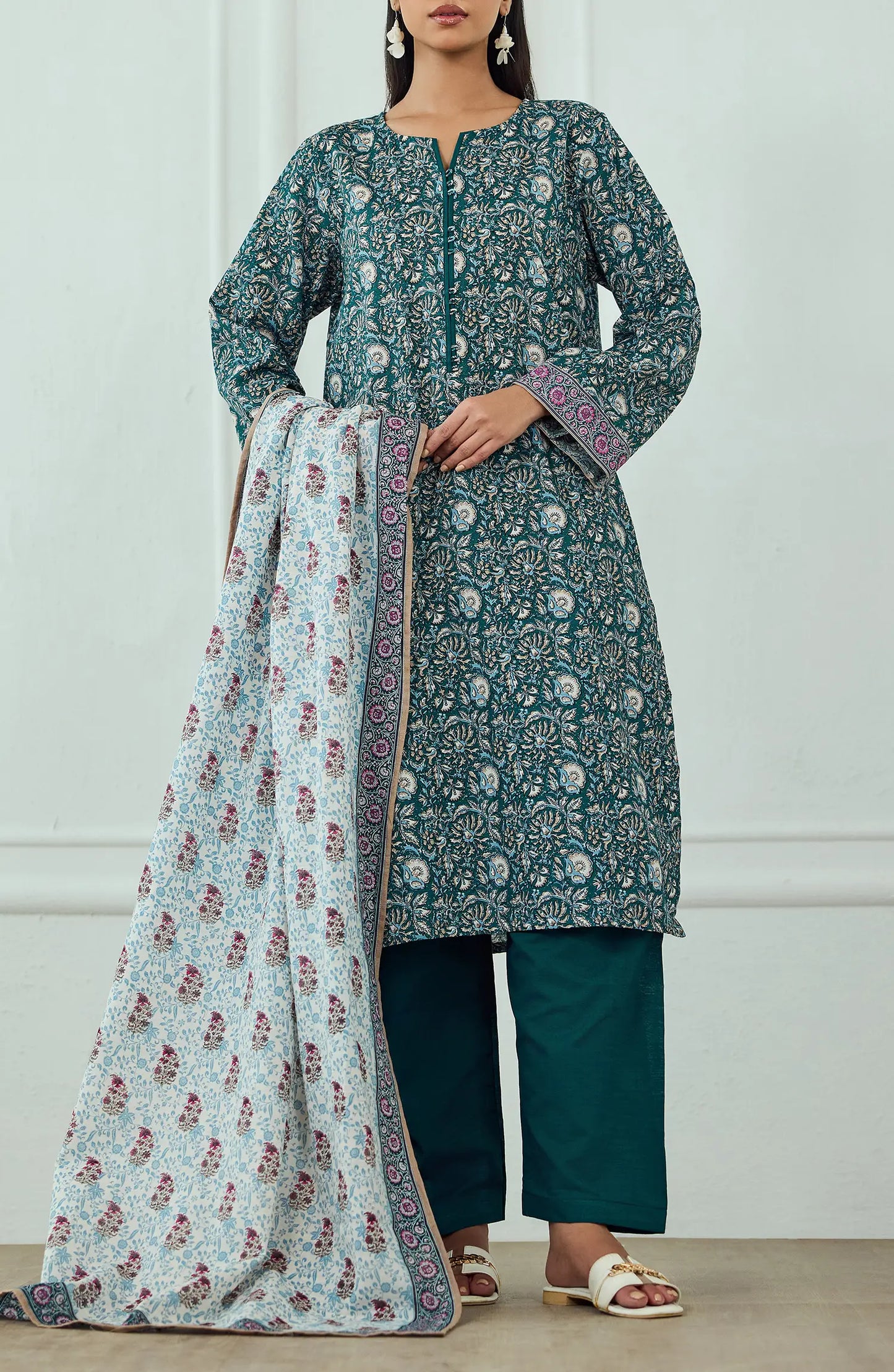 Unstitched | 3 Piece | Printed | Khaddar Shirt | OTL-25-422/U TEAL