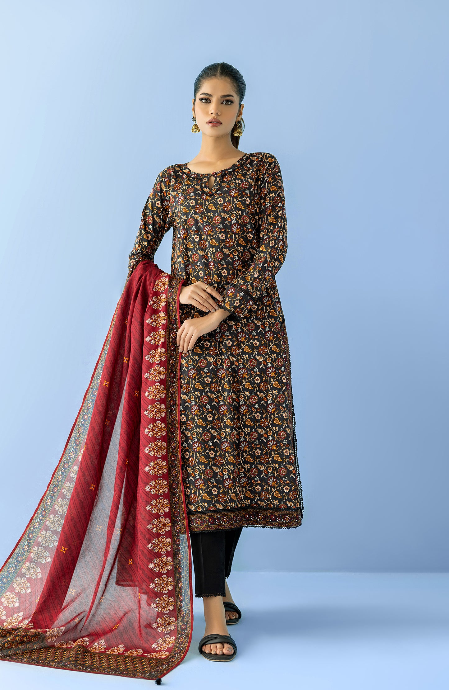 OTL-24-097/S BLACK LAWN Women READY TO WEAR SHIRT DUPATTA PANTS