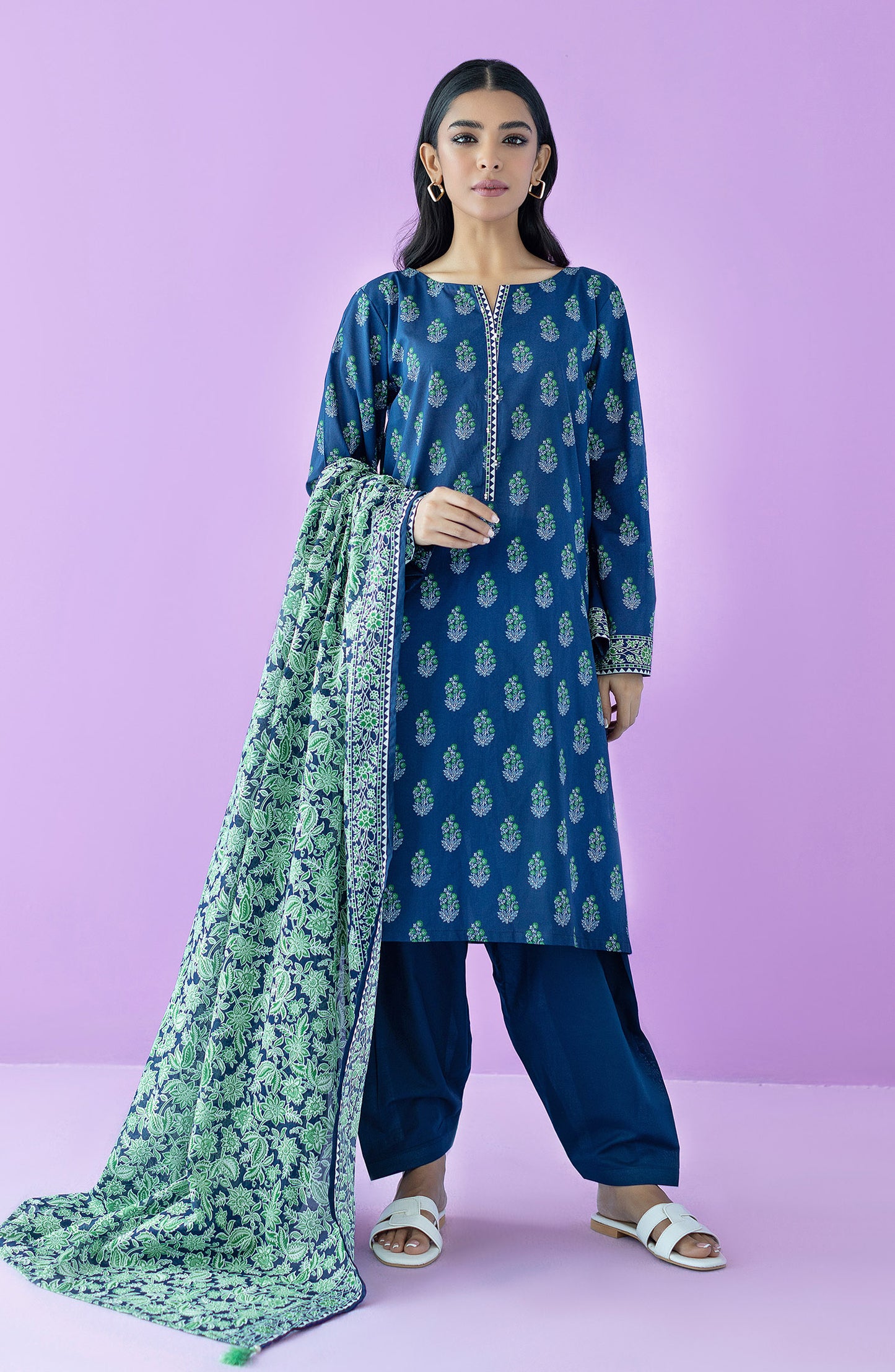 OTL-23-176/U D.BLUE LAWN  UNSTITCHED SHIRT DUPATTA PANTS