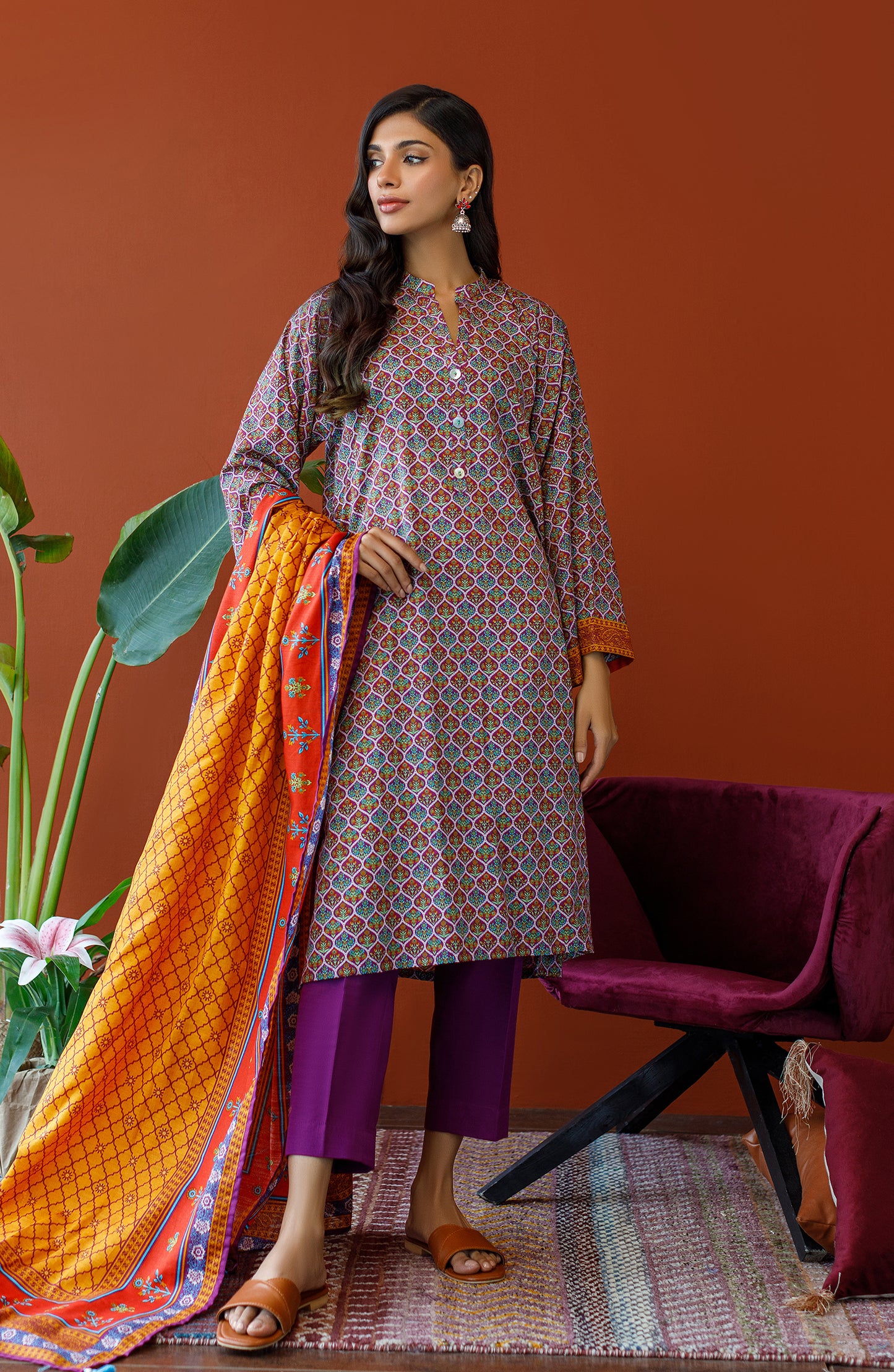 OTL-23-340/U MAGENTA KHADDAR Women UNSTITCHED SHIRT DUPATTA PANTS