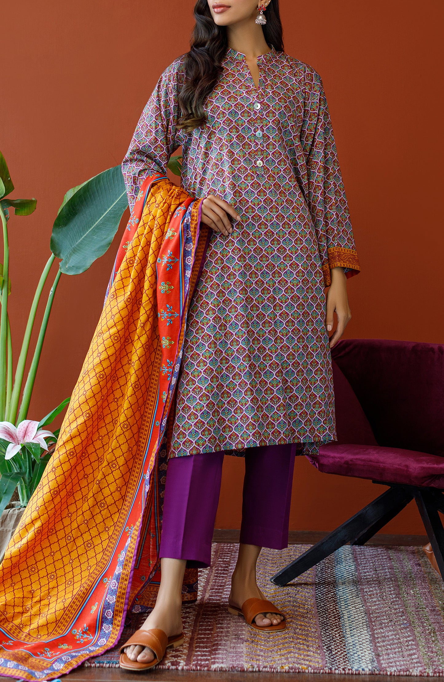 OTL-23-340/U MAGENTA KHADDAR Women UNSTITCHED SHIRT DUPATTA PANTS
