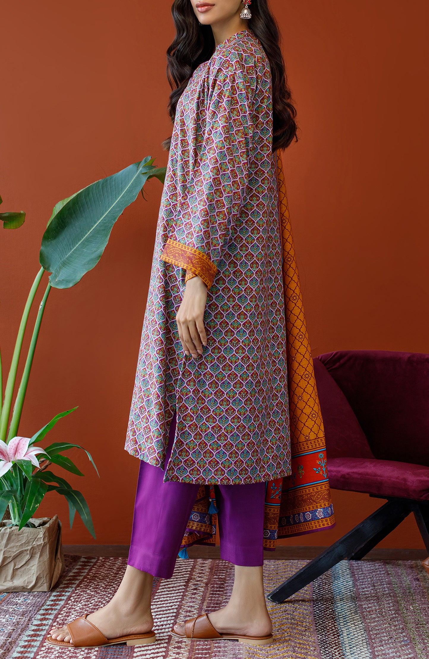 OTL-23-340/U MAGENTA KHADDAR Women UNSTITCHED SHIRT DUPATTA PANTS