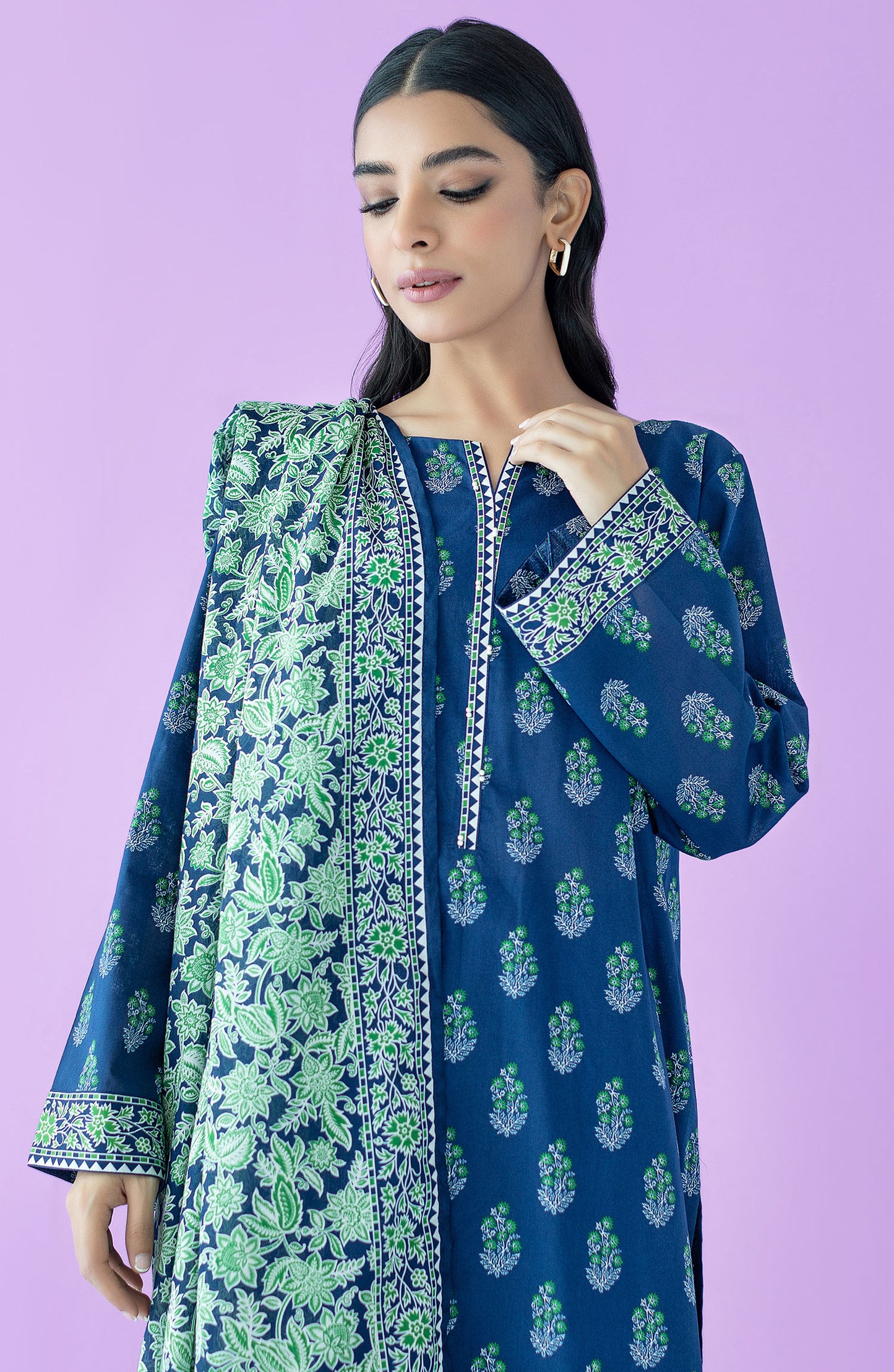 OTL-23-176/U D.BLUE LAWN  UNSTITCHED SHIRT DUPATTA PANTS