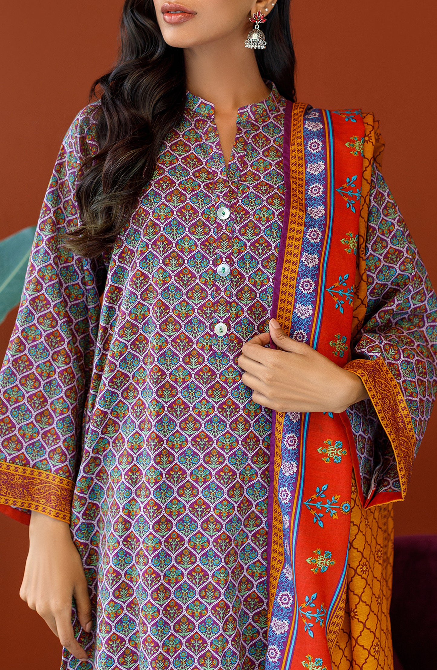 OTL-23-340/U MAGENTA KHADDAR Women UNSTITCHED SHIRT DUPATTA PANTS