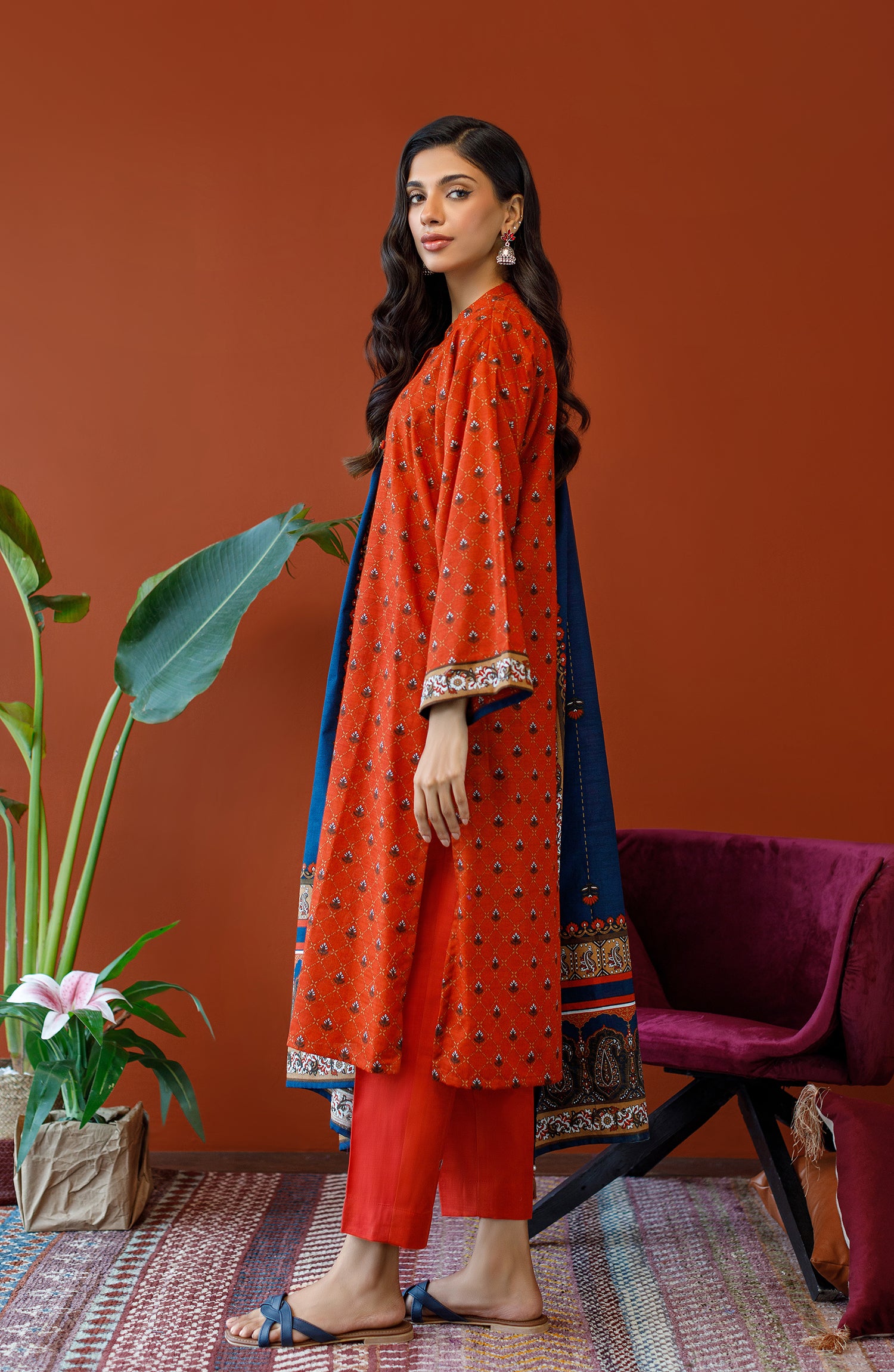 OTL-23-272/U RUST KHADDAR Women UNSTITCHED SHIRT DUPATTA PANTS