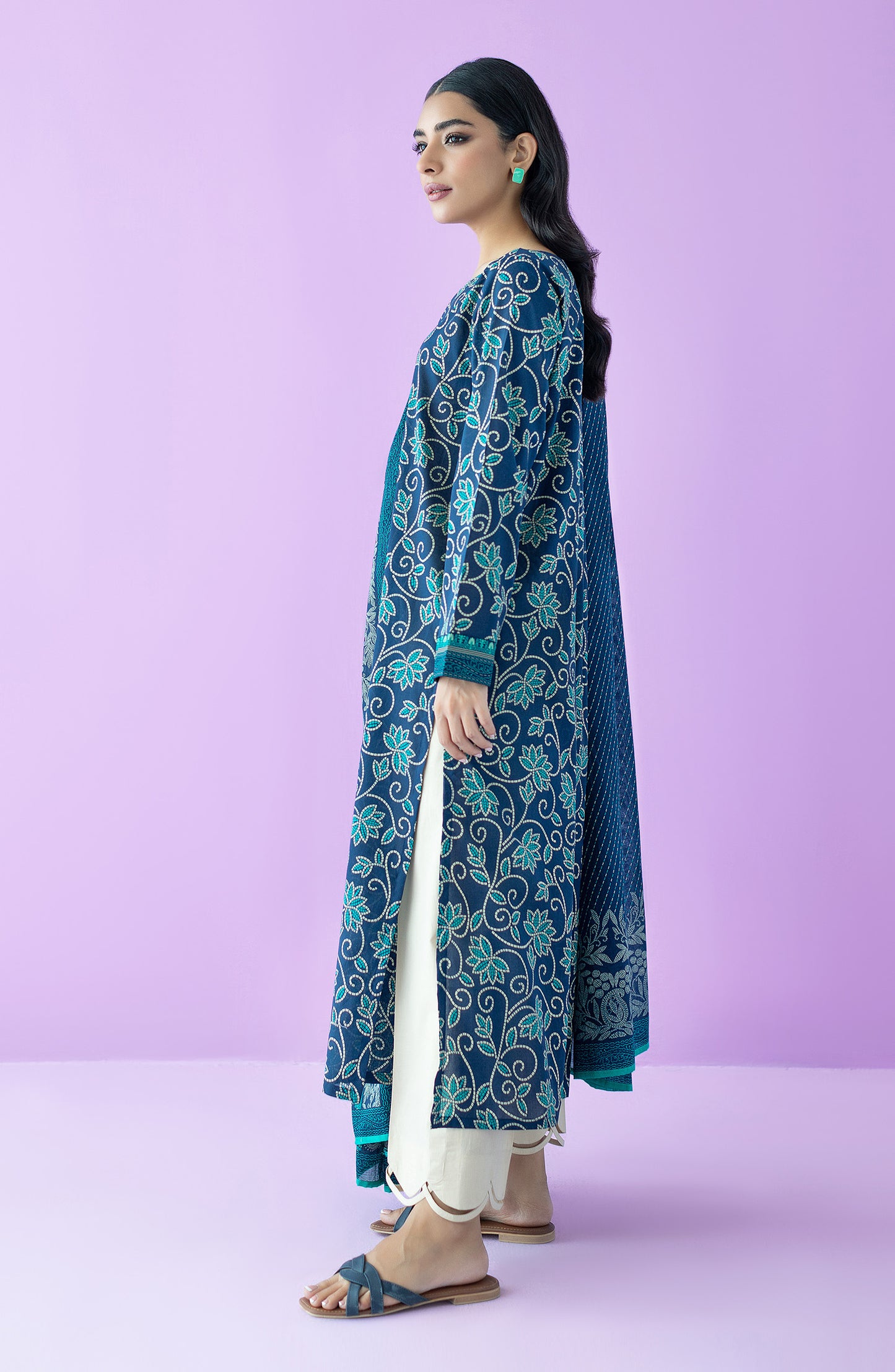 NRDS-23-104/U NAVY LAWN  UNSTITCHED SHIRT DUPATTA