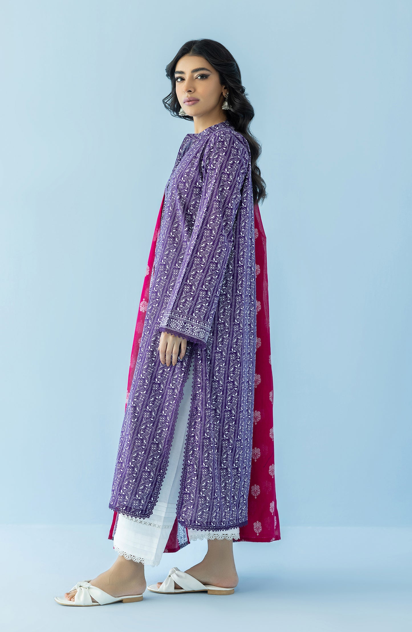 Stitched 2 Piece Printed Lawn Shirt and Lawn Dupatta (NRDS-24-005/S PURPLE)