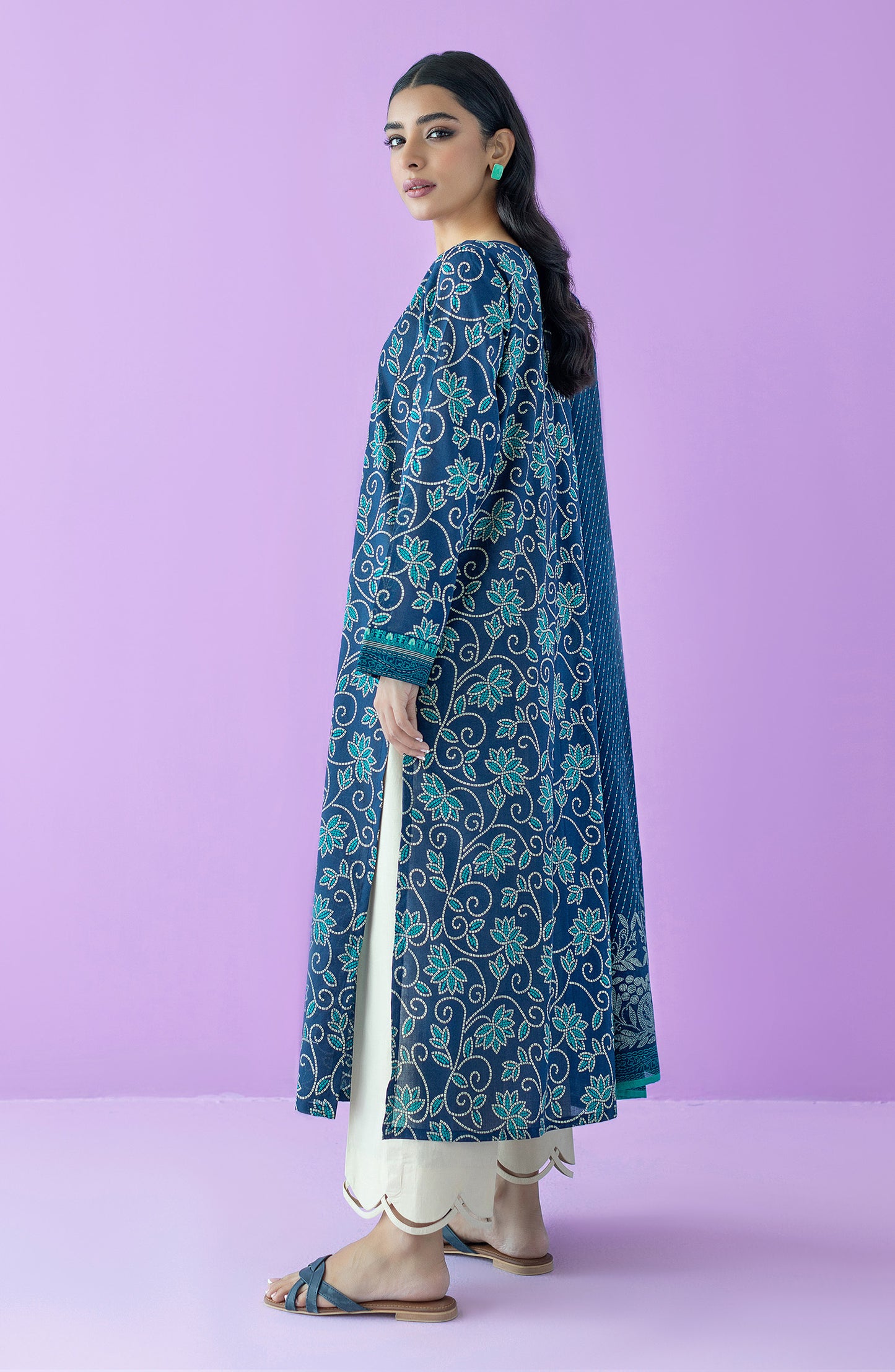 NRDS-23-104/U NAVY LAWN  UNSTITCHED SHIRT DUPATTA