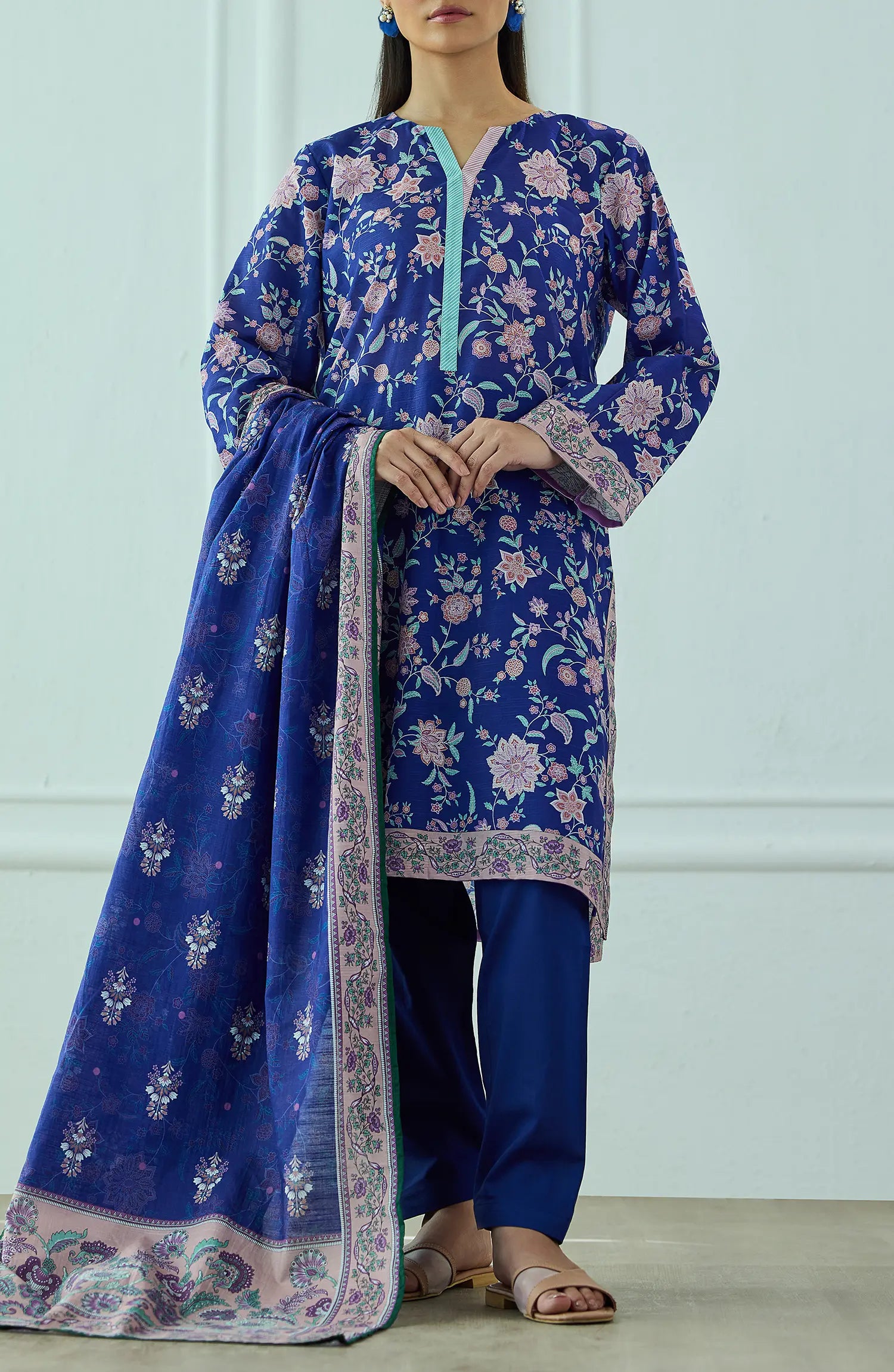 Unstitched | 3 Piece | Printed | Texture Lawn Shirt | OTL-25-467/U BLUE