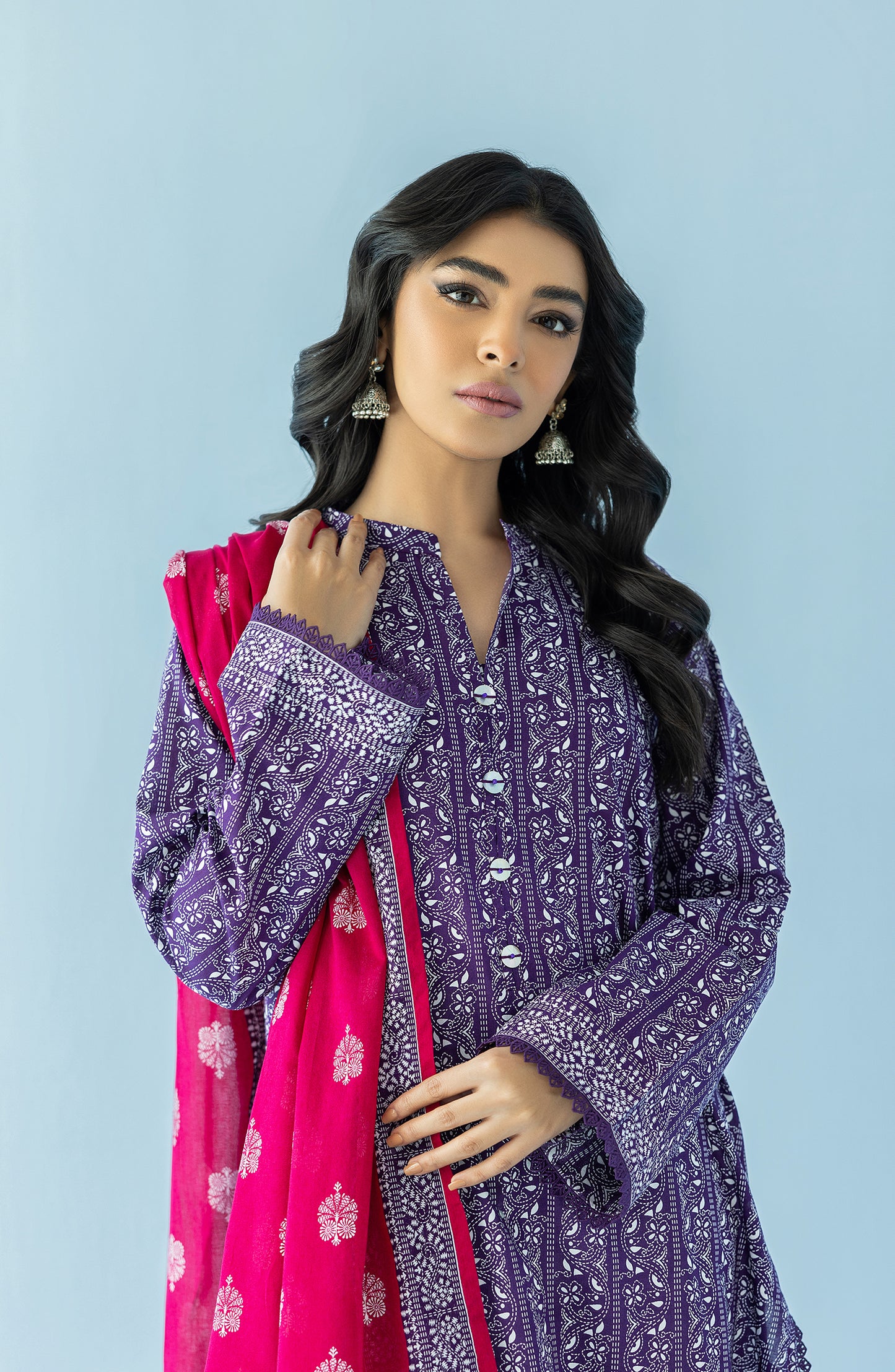 Stitched 2 Piece Printed Lawn Shirt and Lawn Dupatta (NRDS-24-005/S PURPLE)