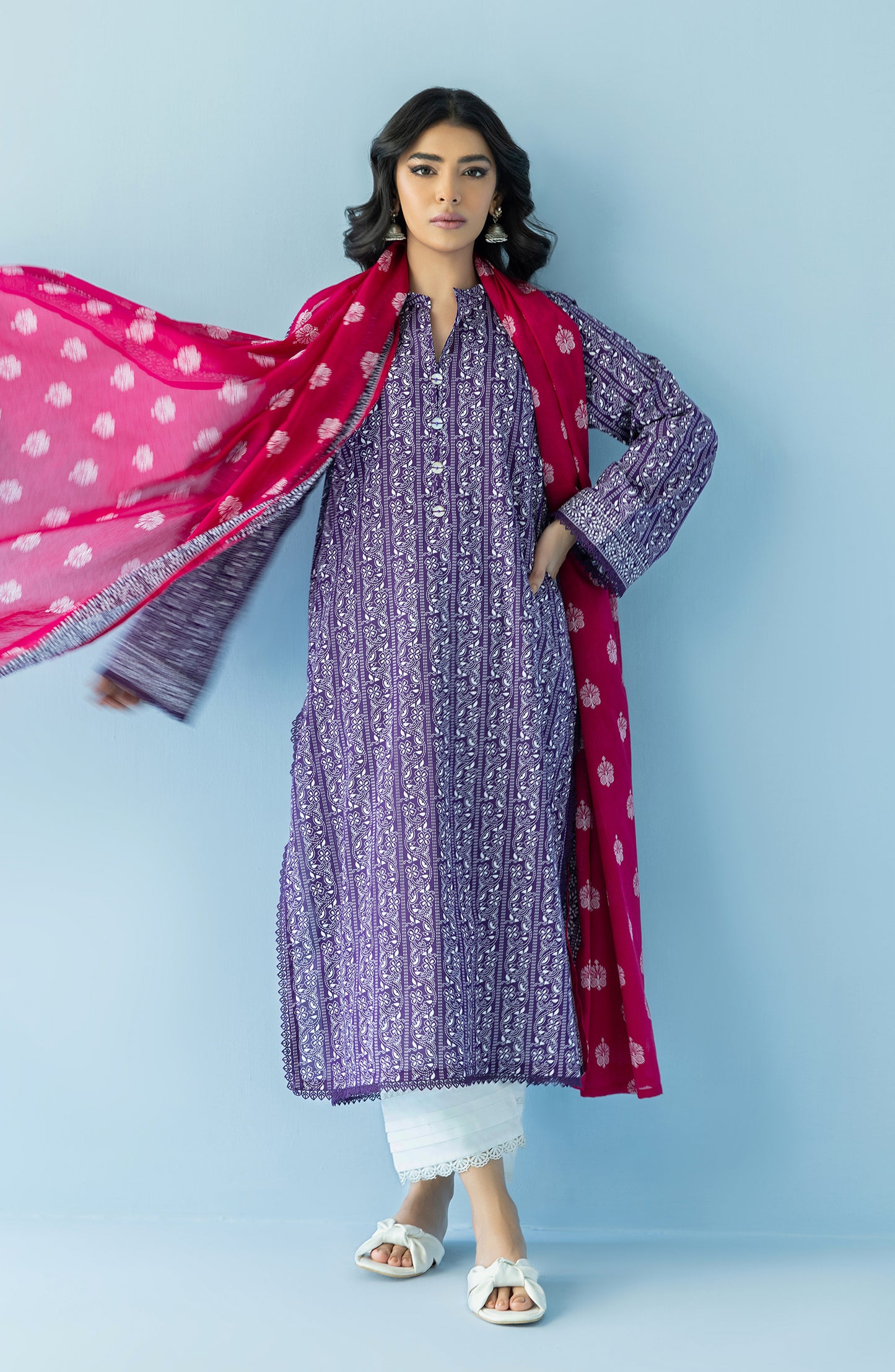 Stitched 2 Piece Printed Lawn Shirt and Lawn Dupatta (NRDS-24-005/S PURPLE)