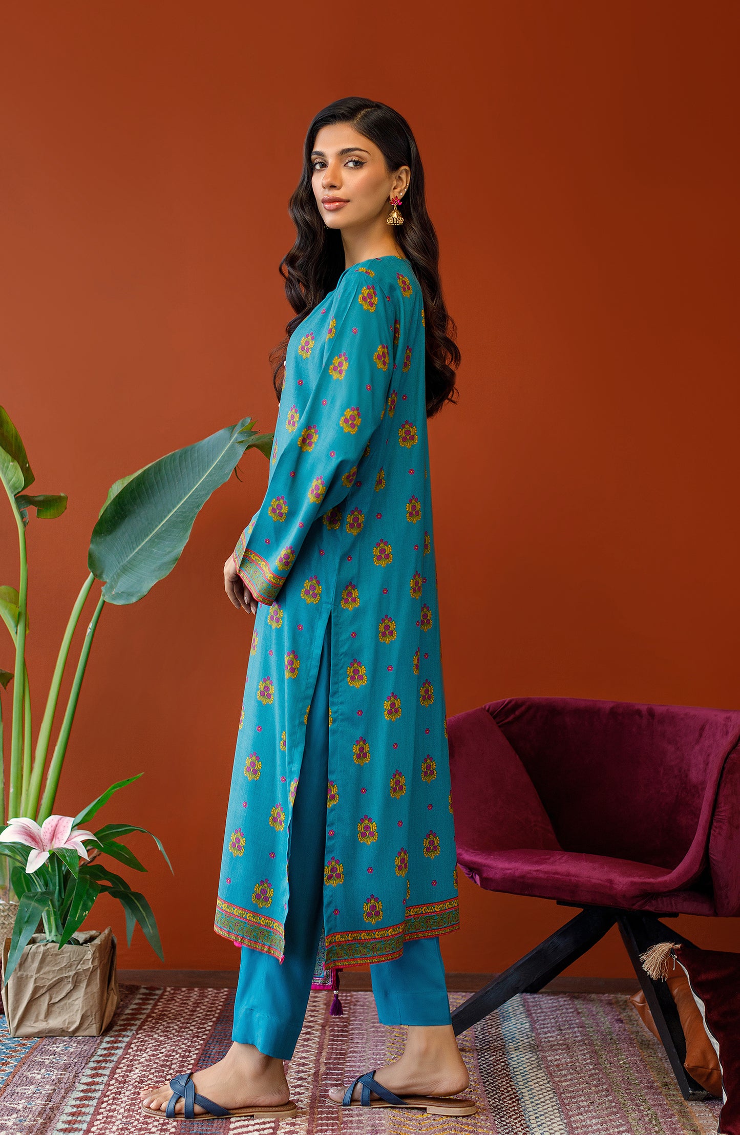 OTL-23-249/U TEAL LINEN Women UNSTITCHED SHIRT DUPATTA PANTS