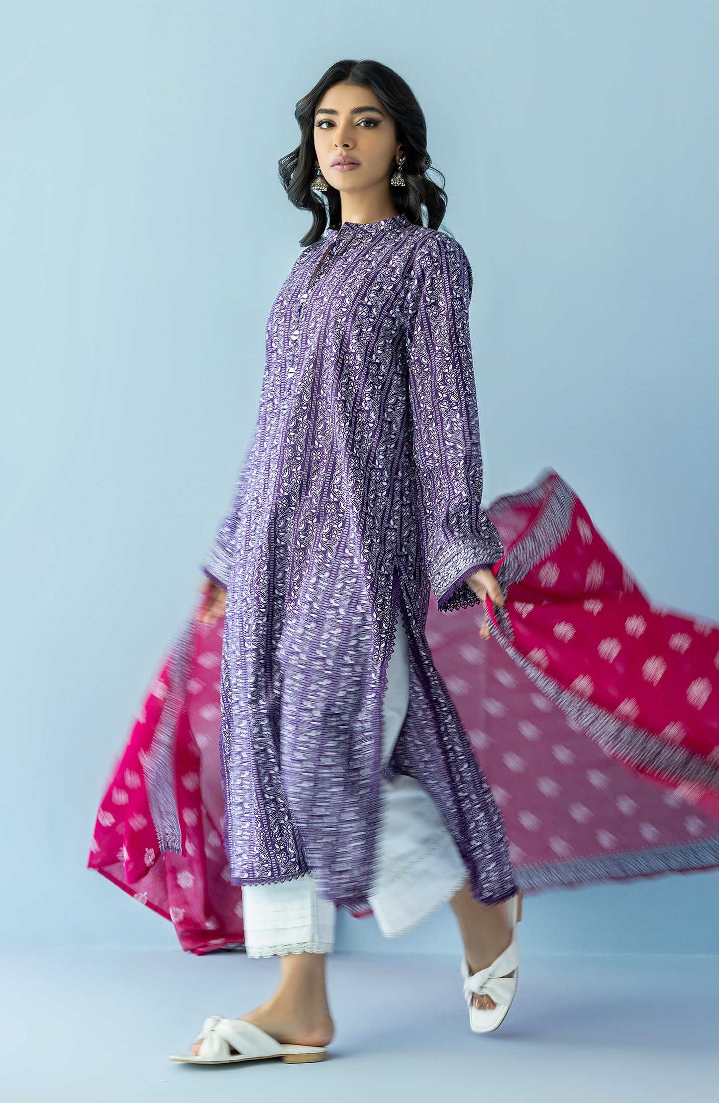 Stitched 2 Piece Printed Lawn Shirt and Lawn Dupatta (NRDS-24-005/S PURPLE)