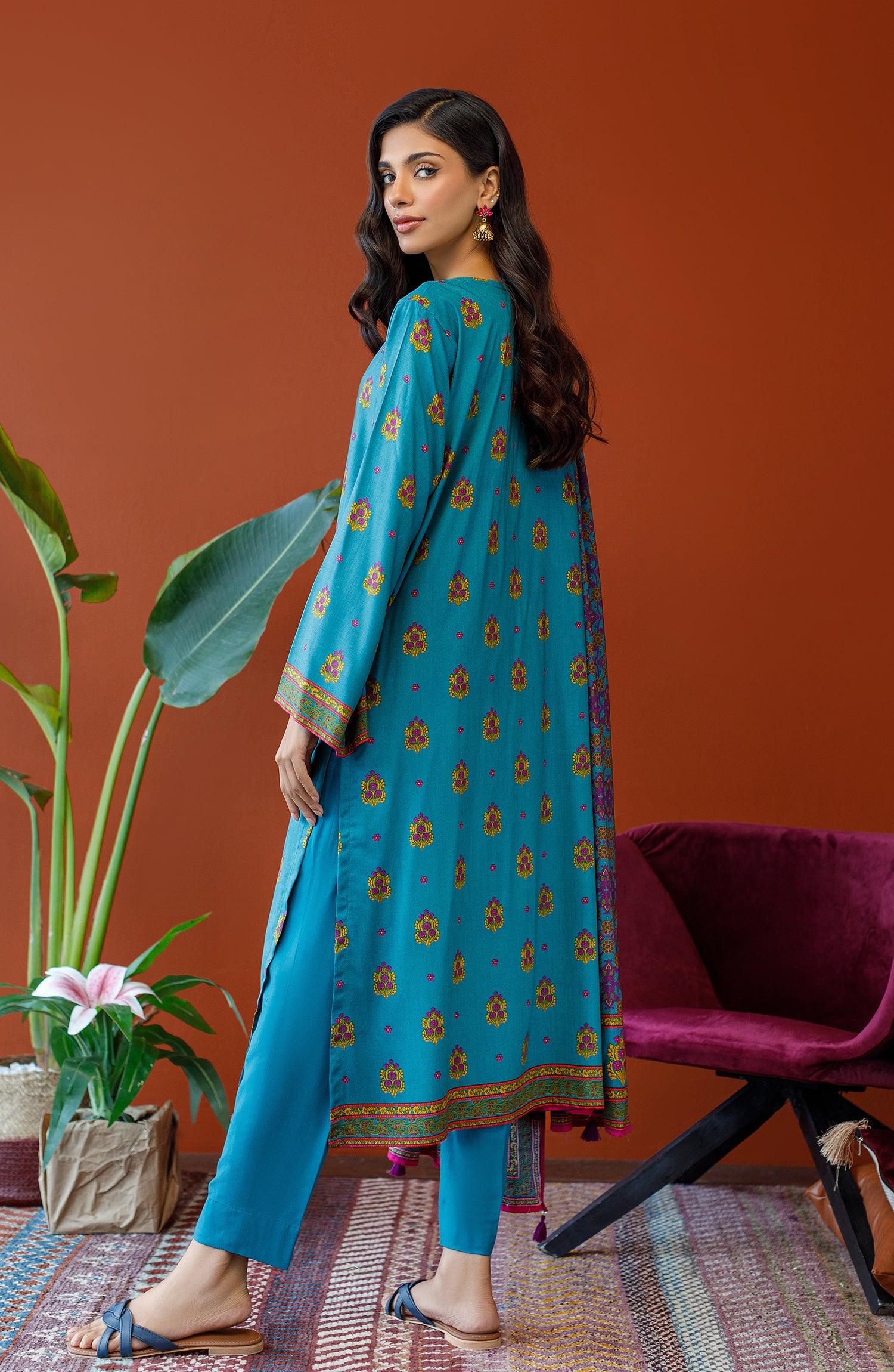 OTL-23-249/U TEAL LINEN Women UNSTITCHED SHIRT DUPATTA PANTS