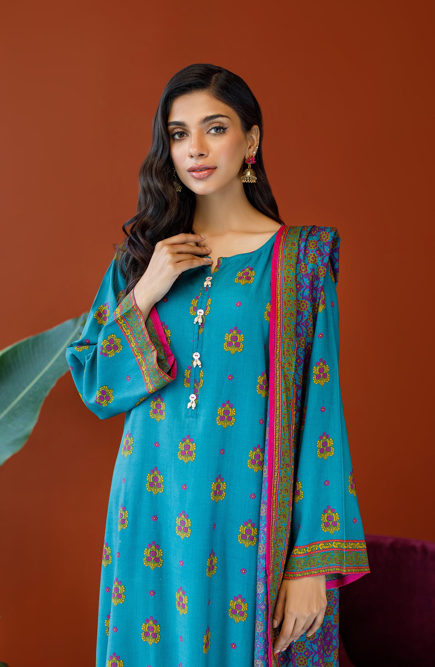 OTL-23-249/U TEAL LINEN Women UNSTITCHED SHIRT DUPATTA PANTS