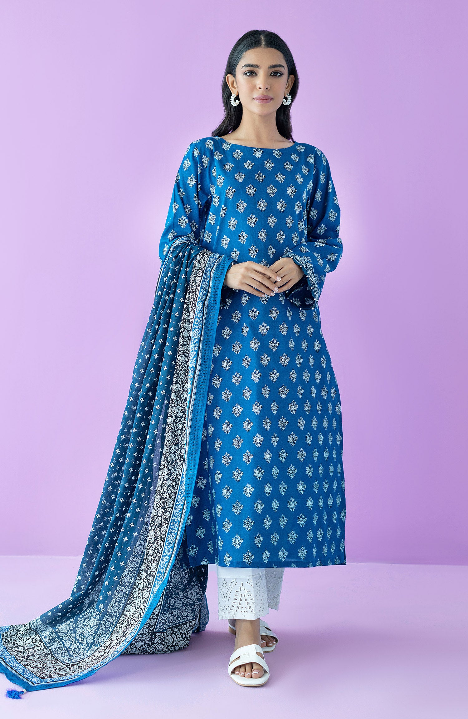 NRDS-23-120/U BLUE LAWN  UNSTITCHED SHIRT DUPATTA