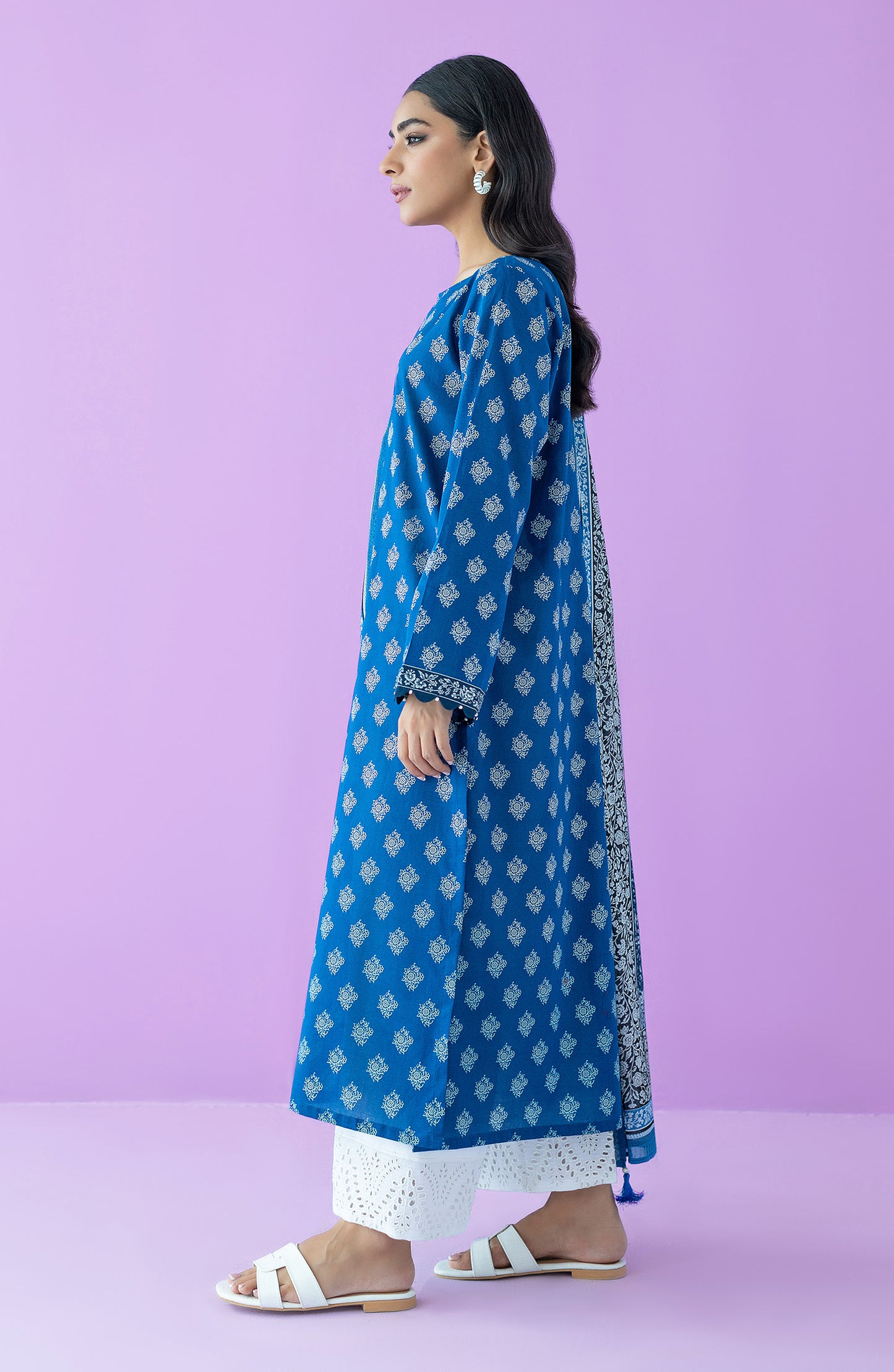 NRDS-23-120/U BLUE LAWN  UNSTITCHED SHIRT DUPATTA