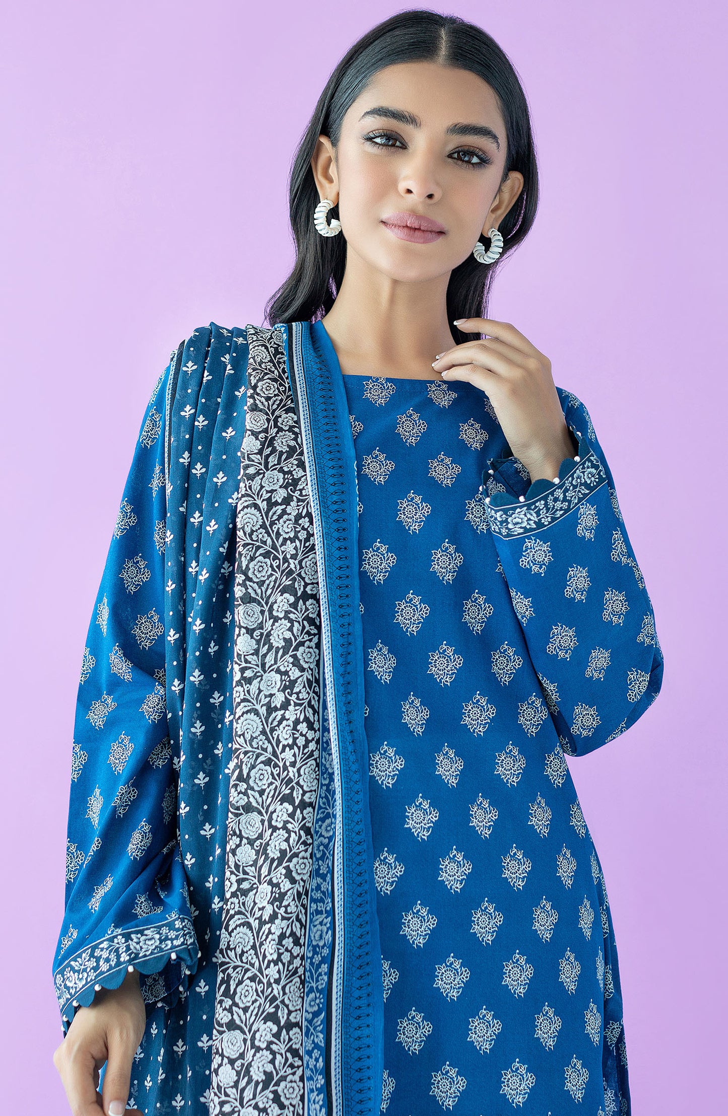 NRDS-23-120/U BLUE LAWN  UNSTITCHED SHIRT DUPATTA