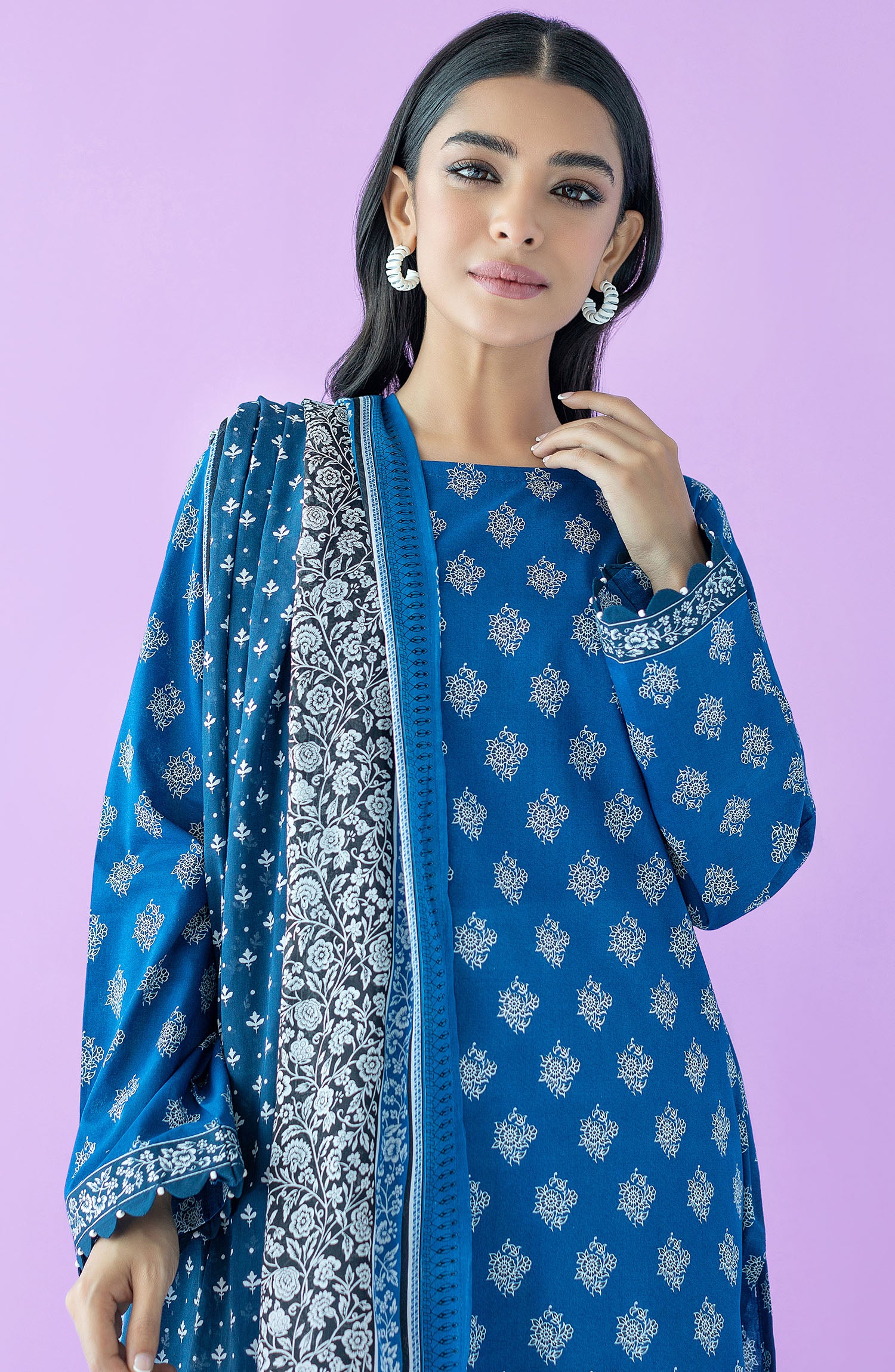 NRDS-23-120/U BLUE LAWN  UNSTITCHED SHIRT DUPATTA