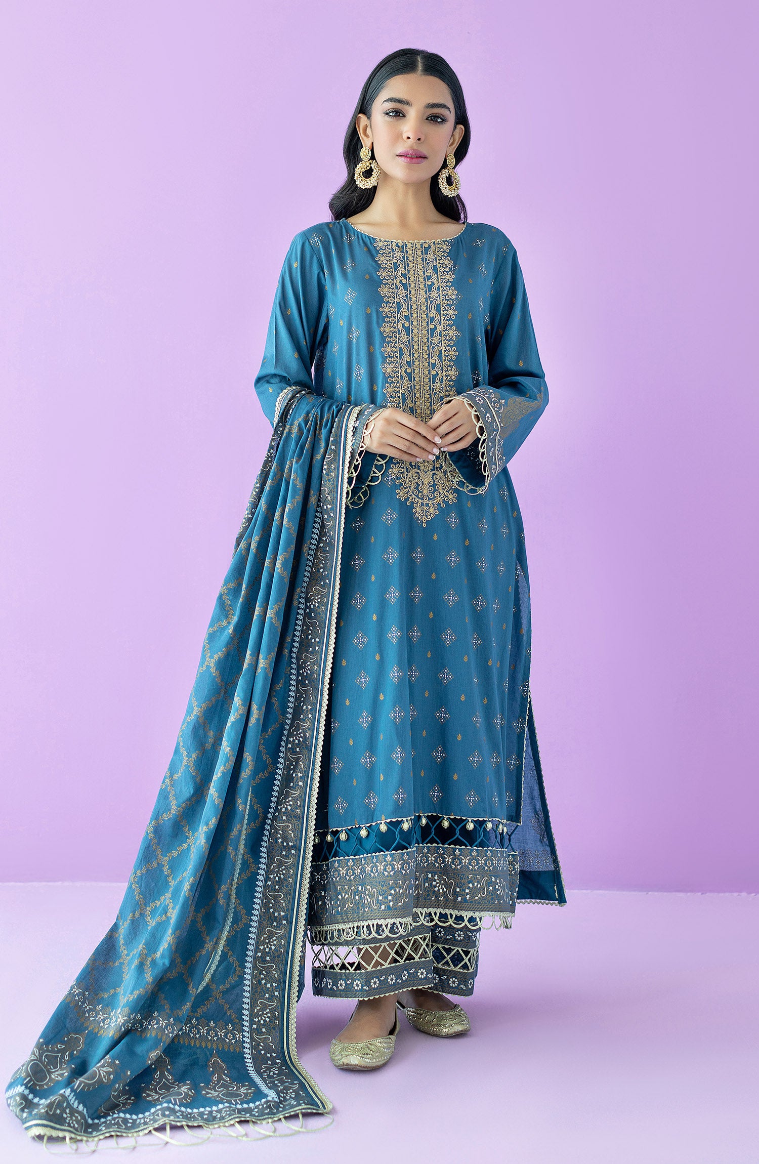 OTL-23-158/U BLUE LAWN  UNSTITCHED SHIRT DUPATTA PANTS