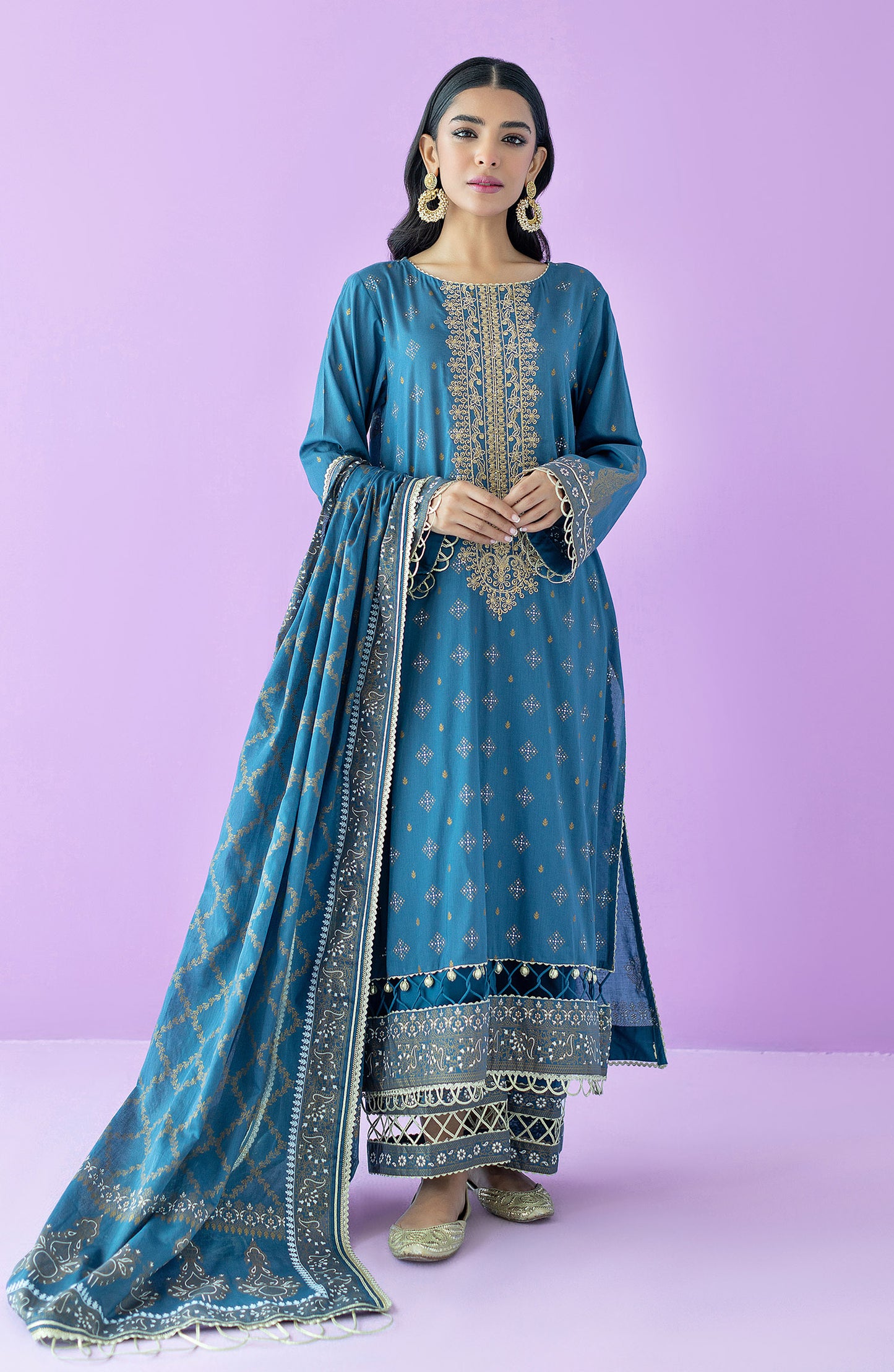 OTL-23-158/U BLUE LAWN  UNSTITCHED SHIRT DUPATTA PANTS